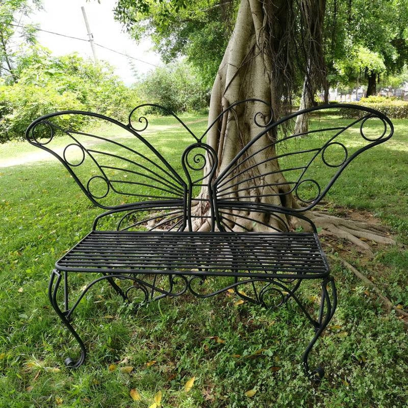 Modern Outdoor Butterfly Garden Bench in Black Metal Finish - Image 4