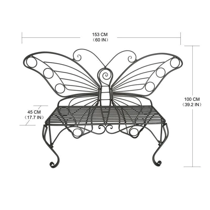 Modern Outdoor Butterfly Garden Bench in Black Metal Finish - Image 5