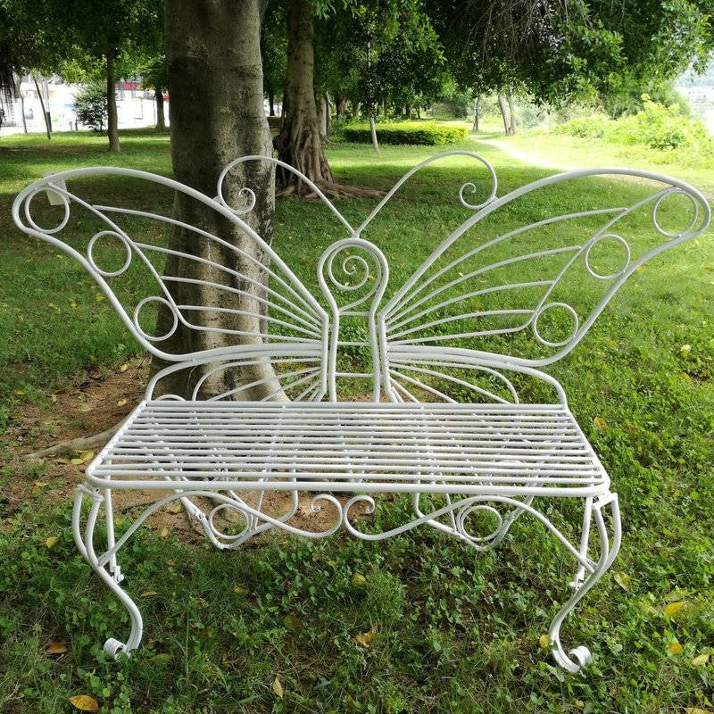 Modern Outdoor Butterfly Garden Bench in White Metal Finish - Image 4