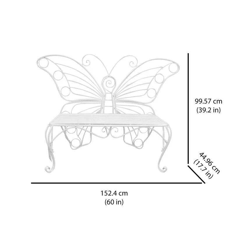 Modern Outdoor Butterfly Garden Bench in White Metal Finish - Image 5