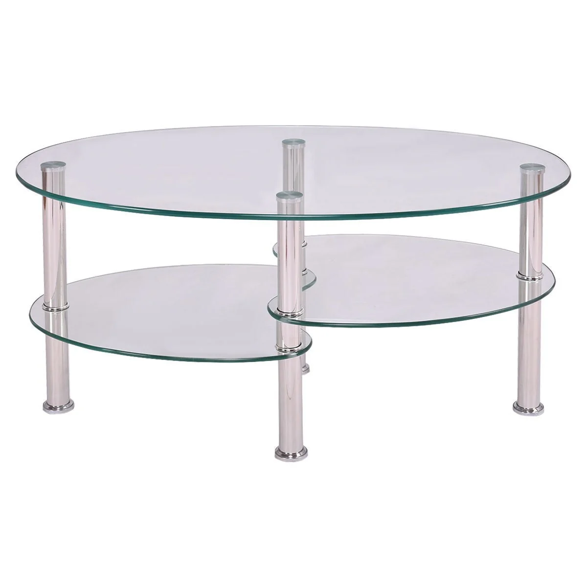 Modern Oval Tempered Glass Coffee Table with Bottom Shelf - Image 3