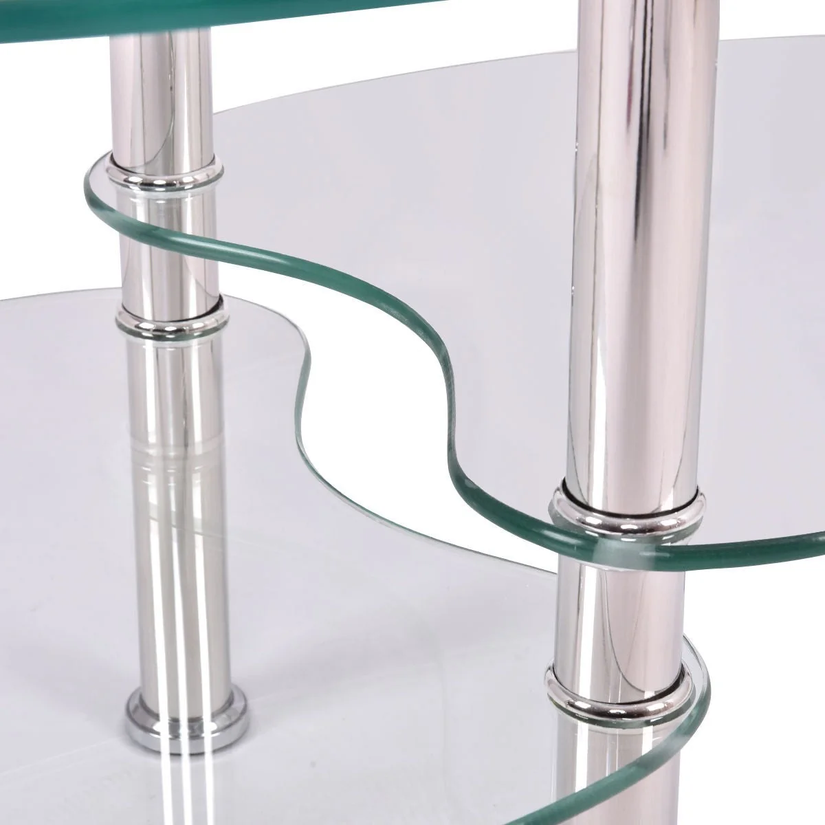 Modern Oval Tempered Glass Coffee Table with Bottom Shelf - Image 4