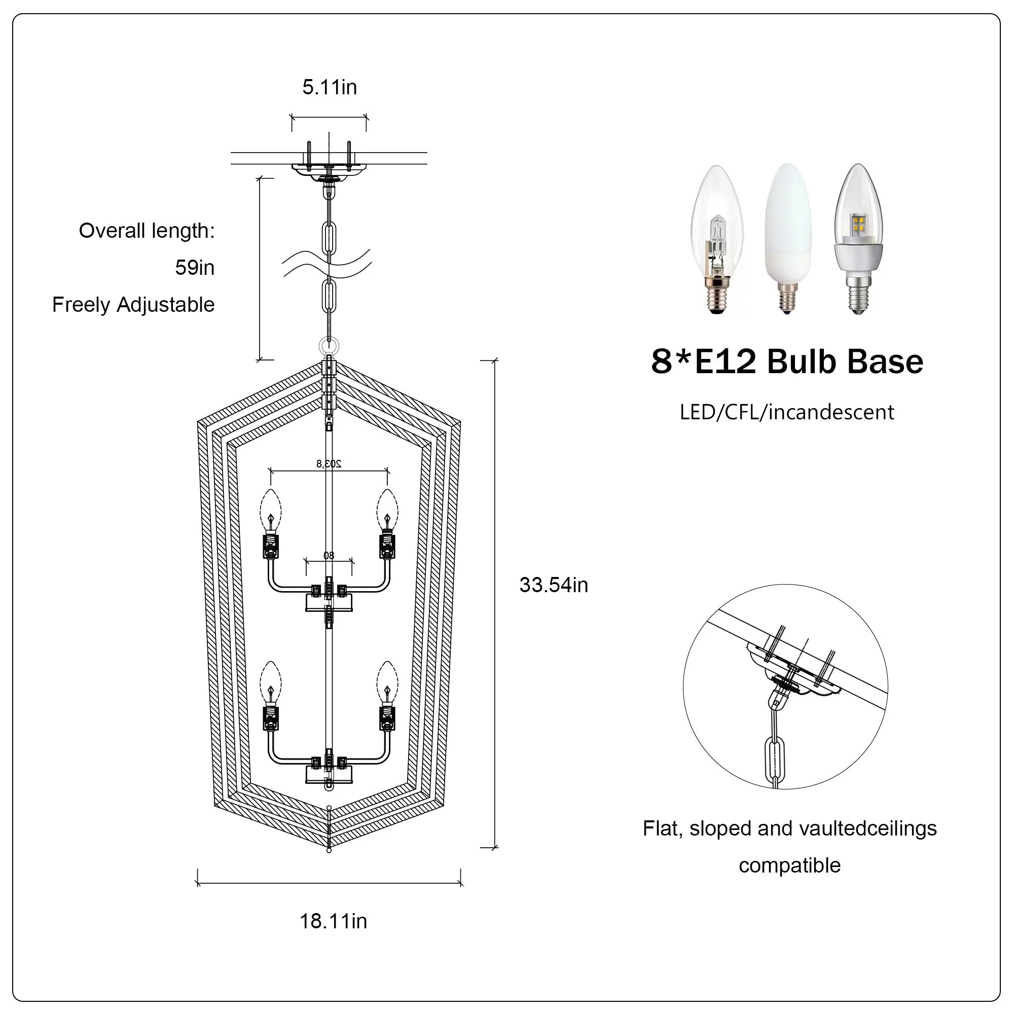 Modern Pendant Lighting with Silver Finish 8-Light Farmhouse Chandelier - Image 2