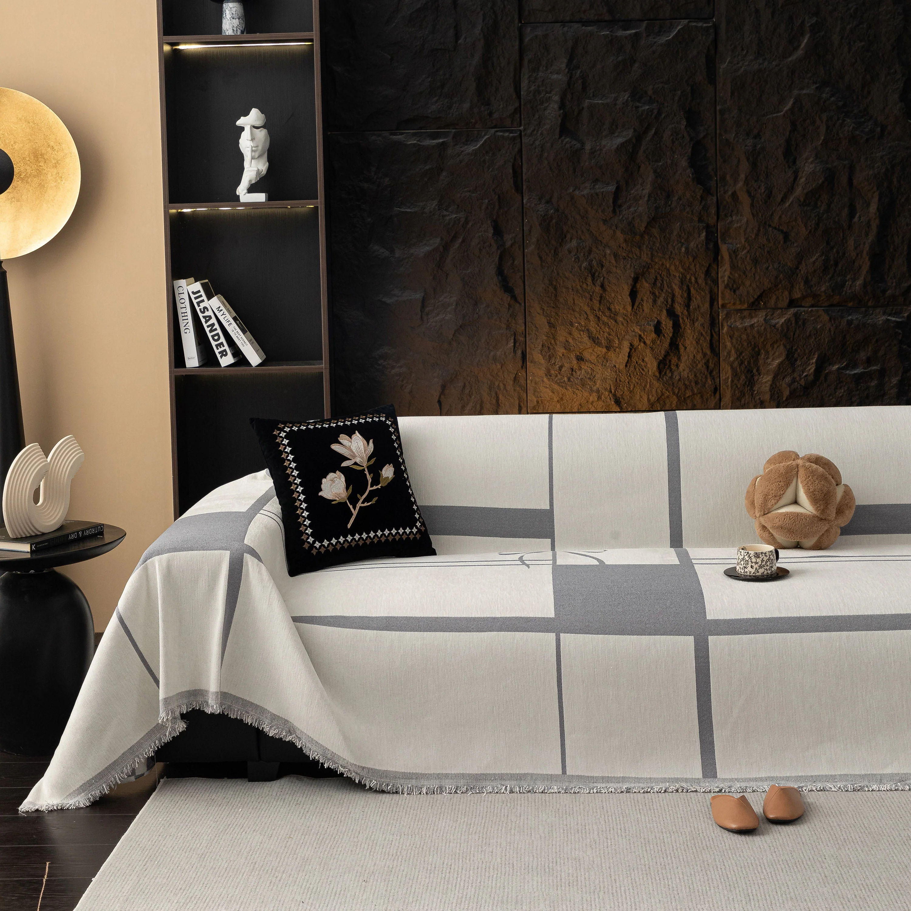 Modern Plaid Heavy Duty Sofa Throw Blanket, Boho Farmhouse Couch Cover with Tassel - Image 21