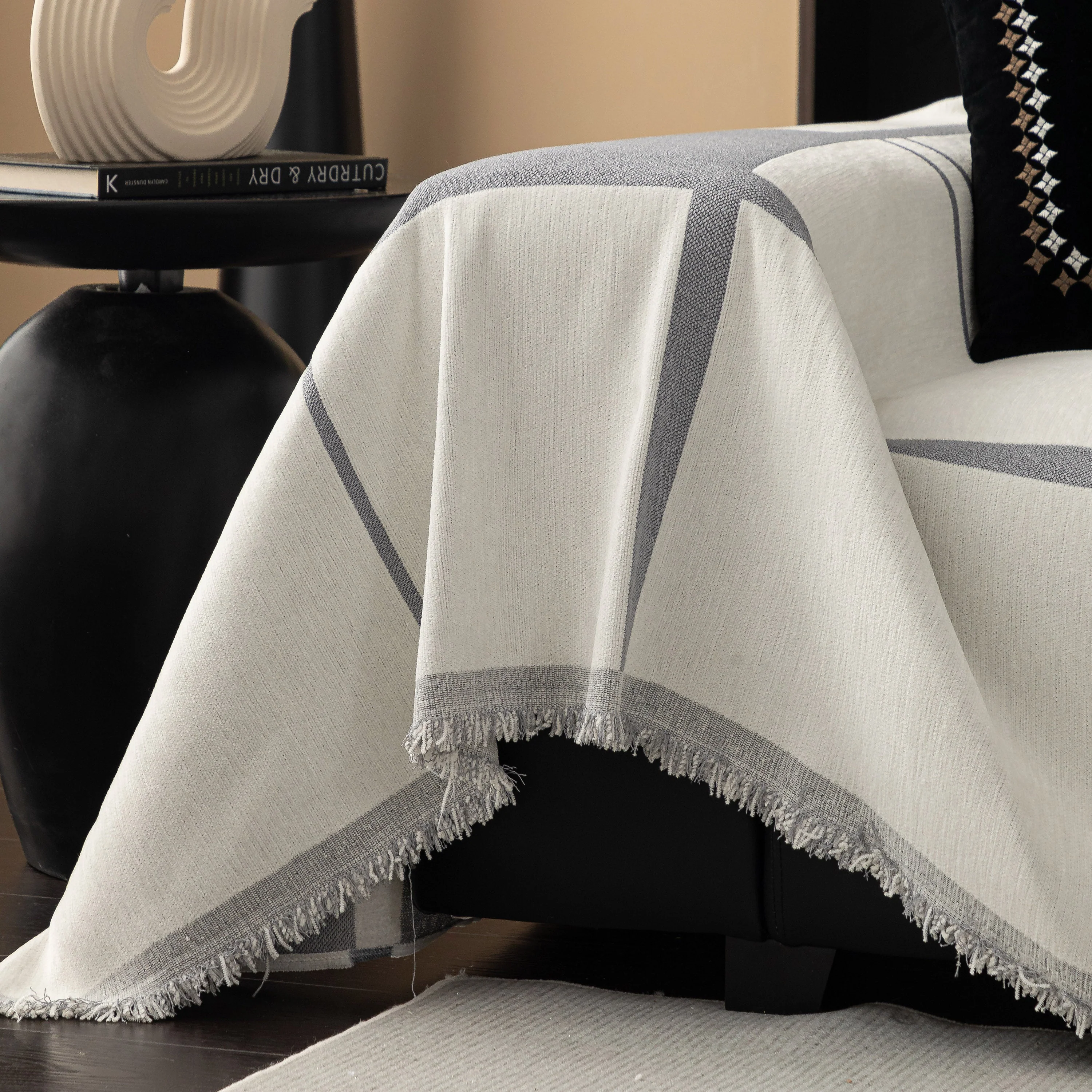Modern Plaid Heavy Duty Sofa Throw Blanket, Boho Farmhouse Couch Cover with Tassel - Image 28