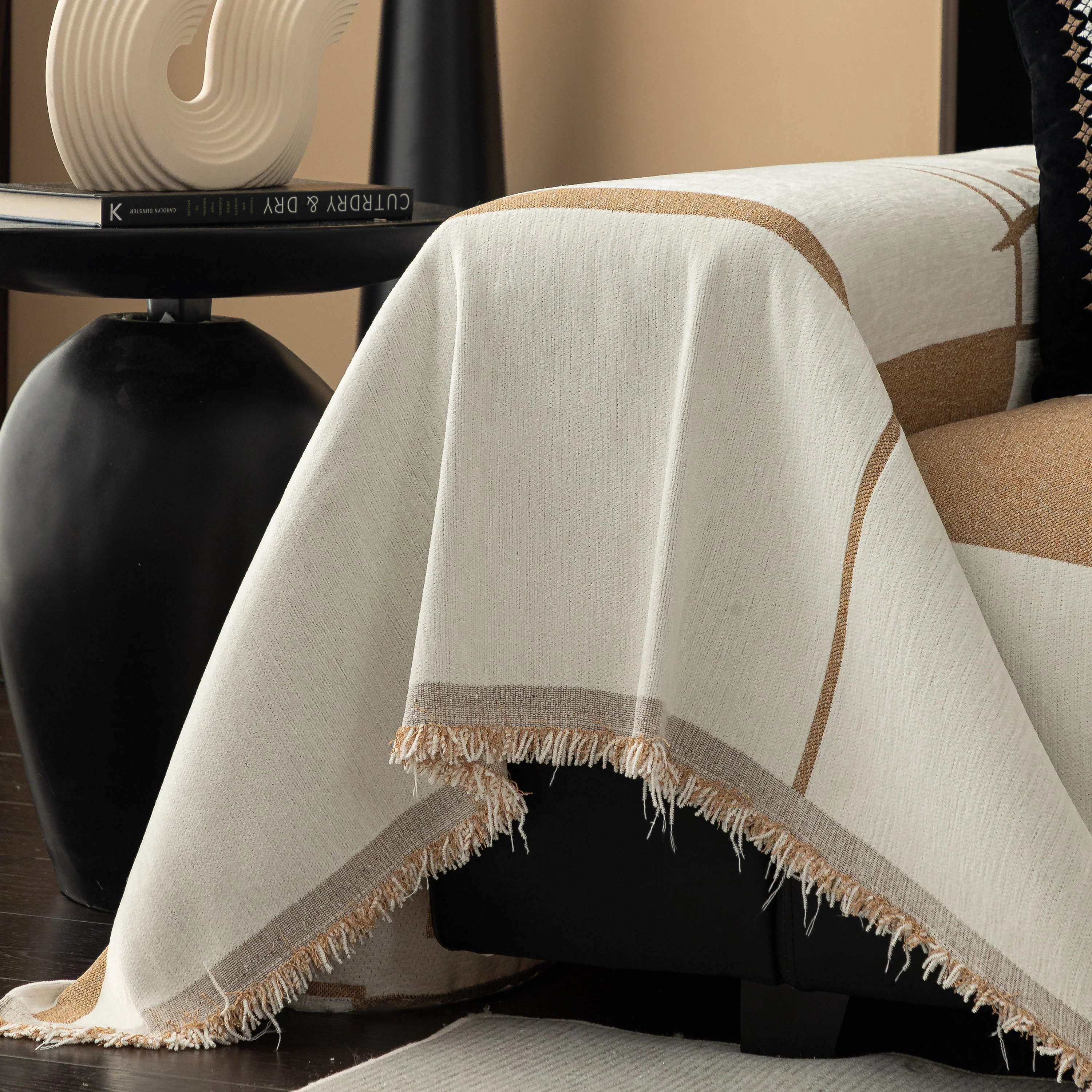 Modern Plaid Heavy Duty Sofa Throw Blanket, Boho Farmhouse Couch Cover with Tassel - Image 46