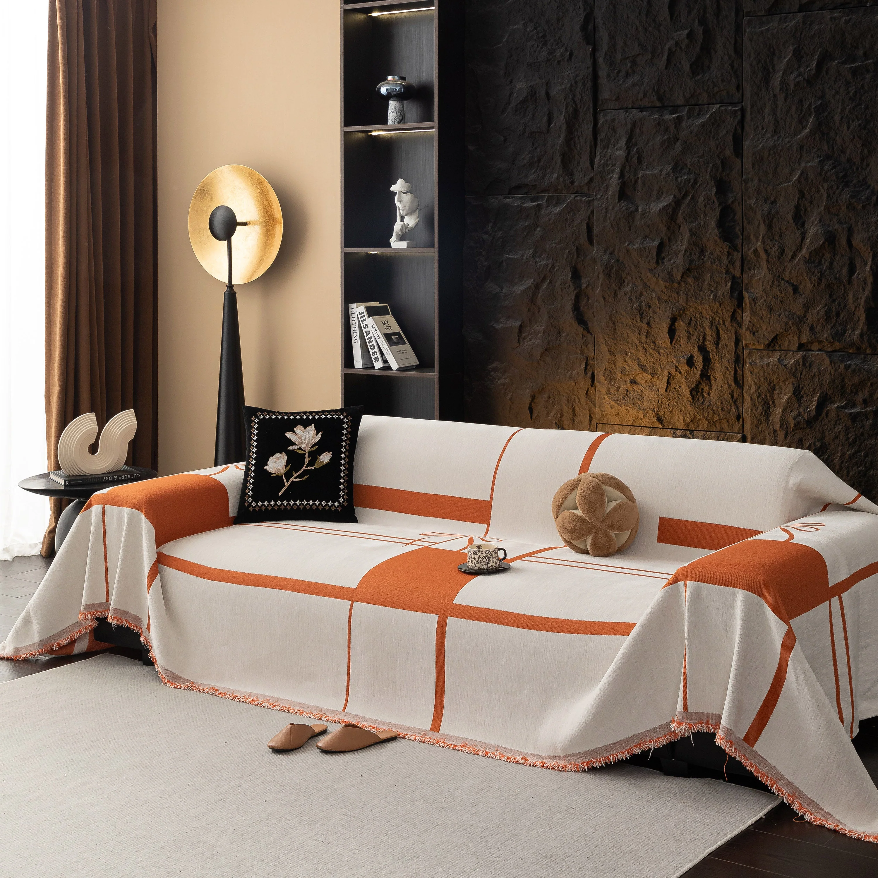 Modern Plaid Heavy Duty Sofa Throw Blanket, Boho Farmhouse Couch Cover with Tassel - Image 59
