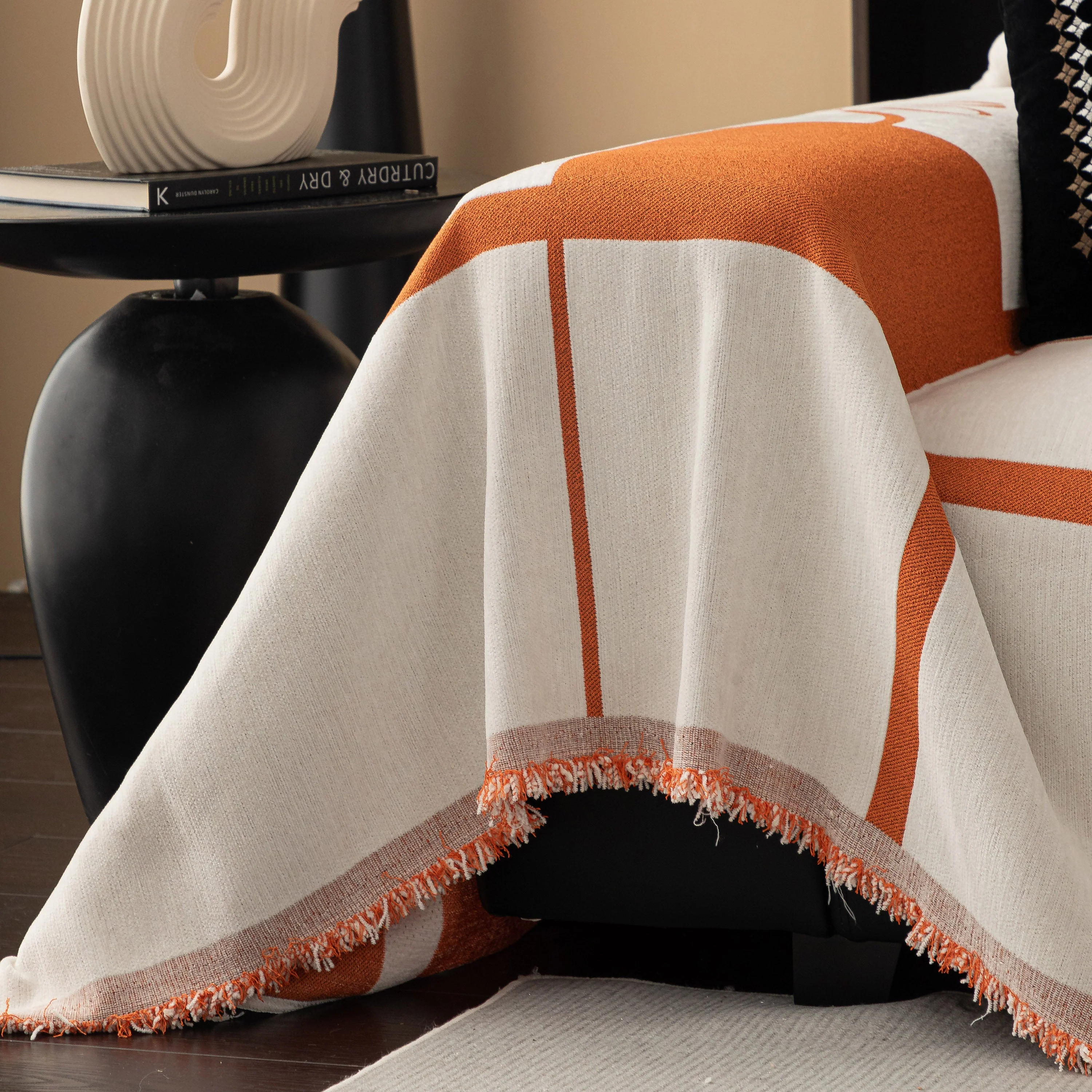 Modern Plaid Heavy Duty Sofa Throw Blanket, Boho Farmhouse Couch Cover with Tassel - Image 65