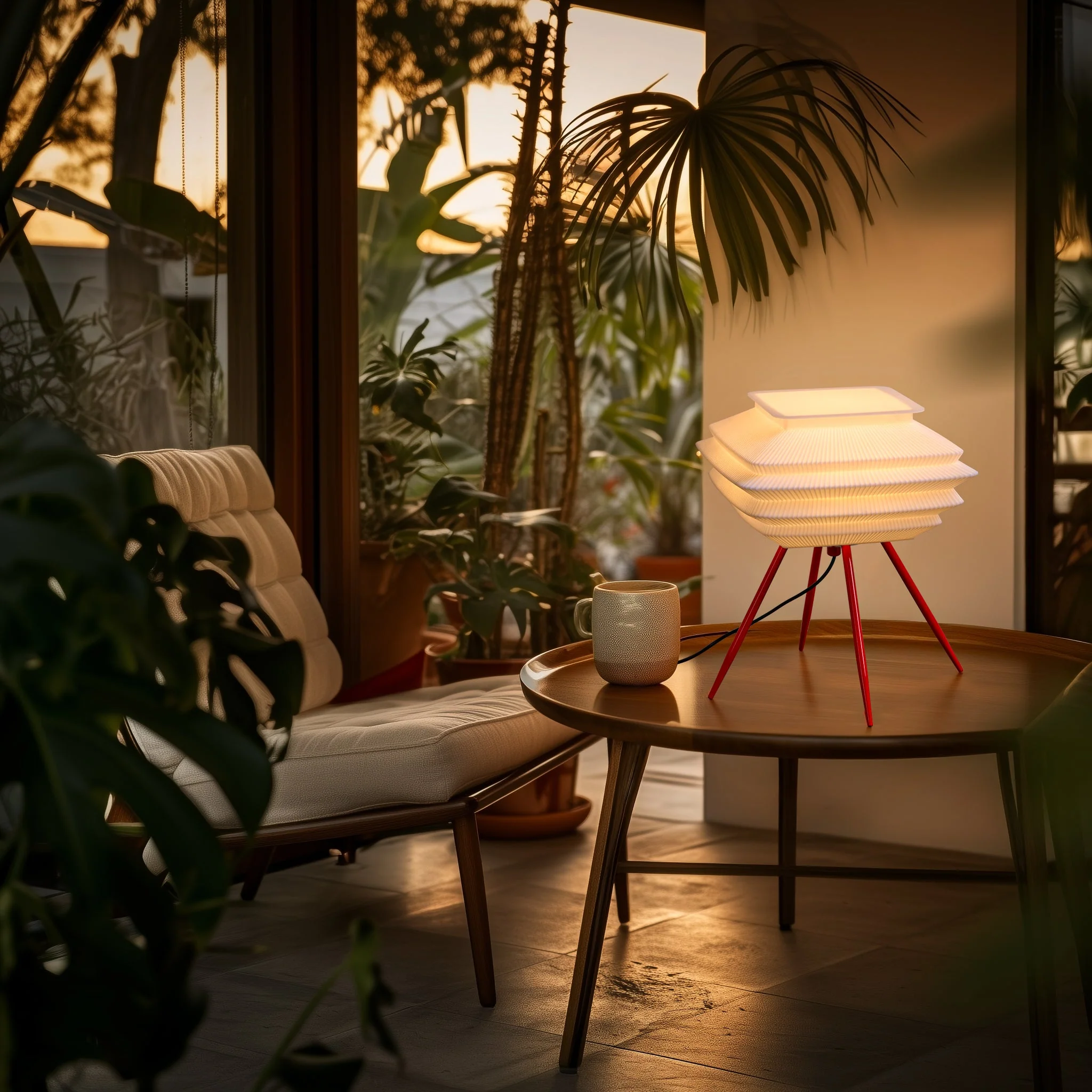Modern Pleated Table Lamp – 3D Printed LED Desk Light with Red Tripod Base - Image 6