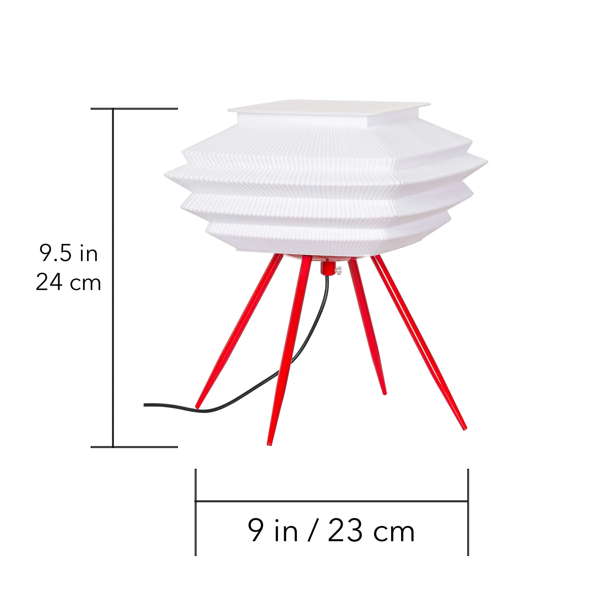 Modern Pleated Table Lamp – 3D Printed LED Desk Light with Red Tripod Base - Image 8