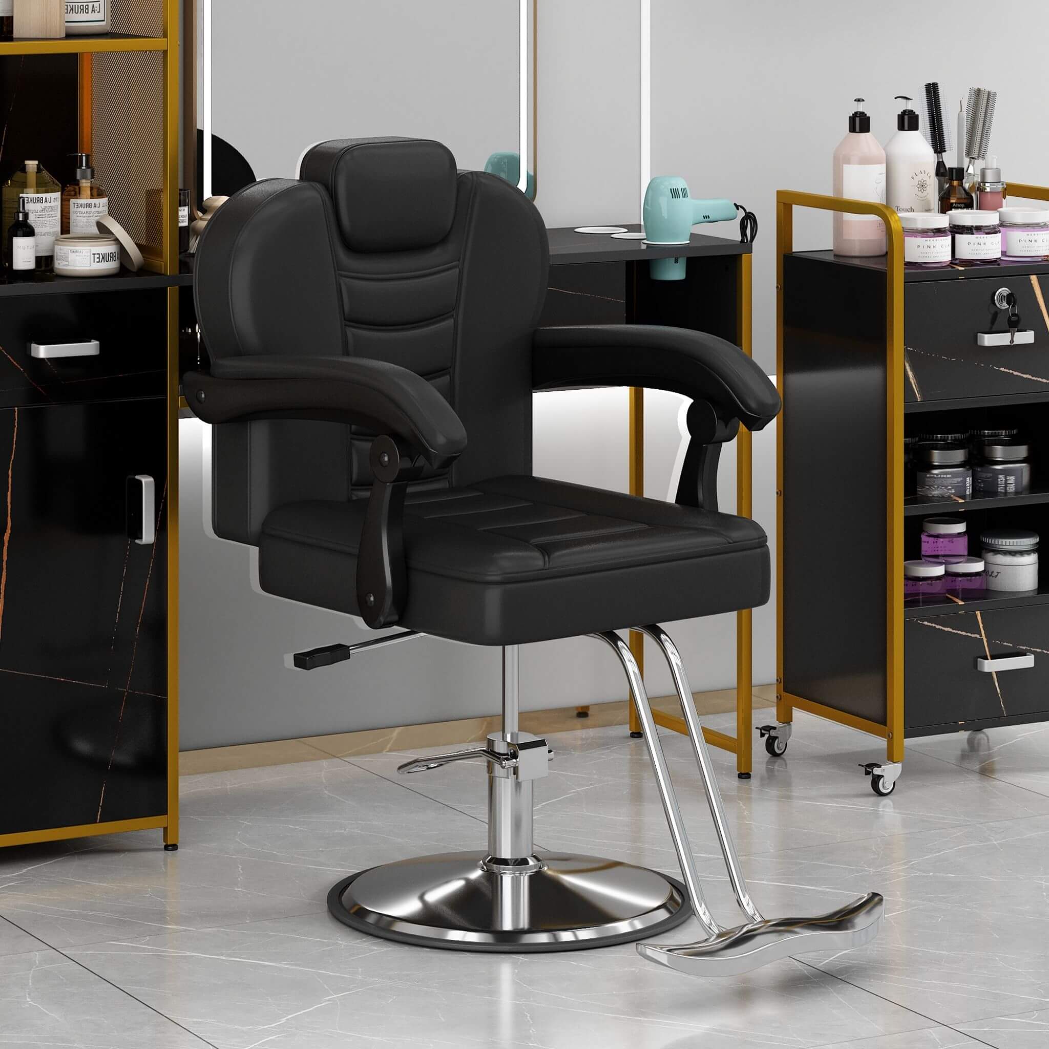 Modern Reclining Barber Chair With Adjustable Headrest And Hydraulic Pump (SAK62751) - Image 3
