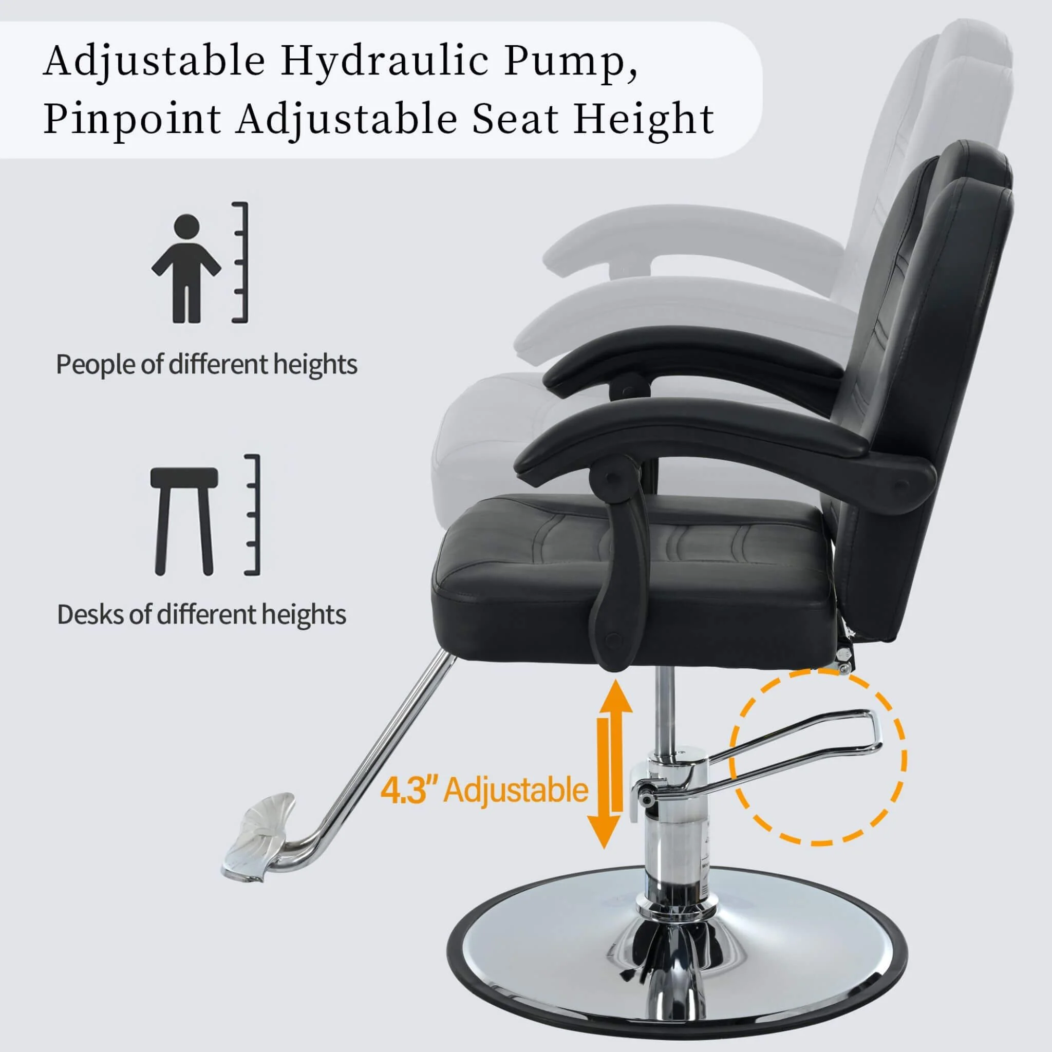 Modern Reclining Barber Chair With Adjustable Headrest And Hydraulic Pump (SAK62751) - Image 5