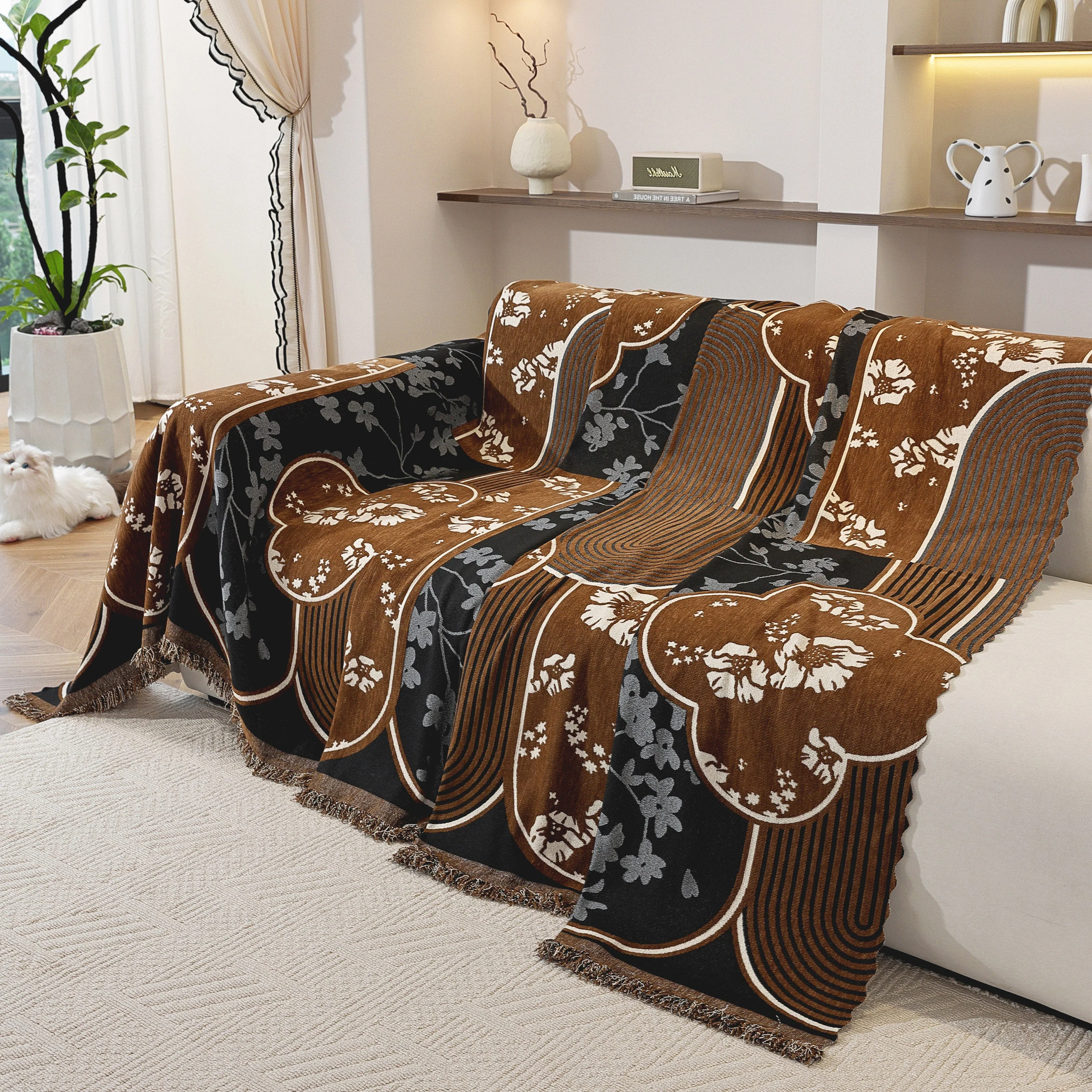 Modern Retro Sofa Throw - Decorative, Washable Chenille Blanket & Couch Protector - Image 45