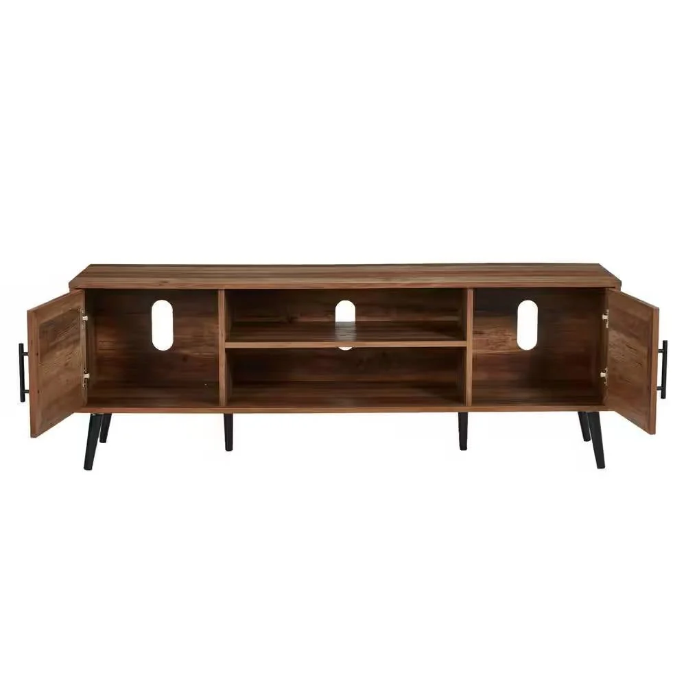 Modern Rustic Wood Finish TV Stand with Mid-Century Legs - for TV up to 65-inch - Image 3