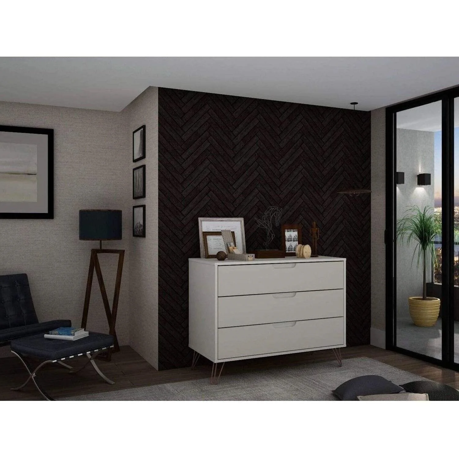 Modern Scandinavian Style Bedroom 3-Drawer Dresser in Off-White Finish - Image 5