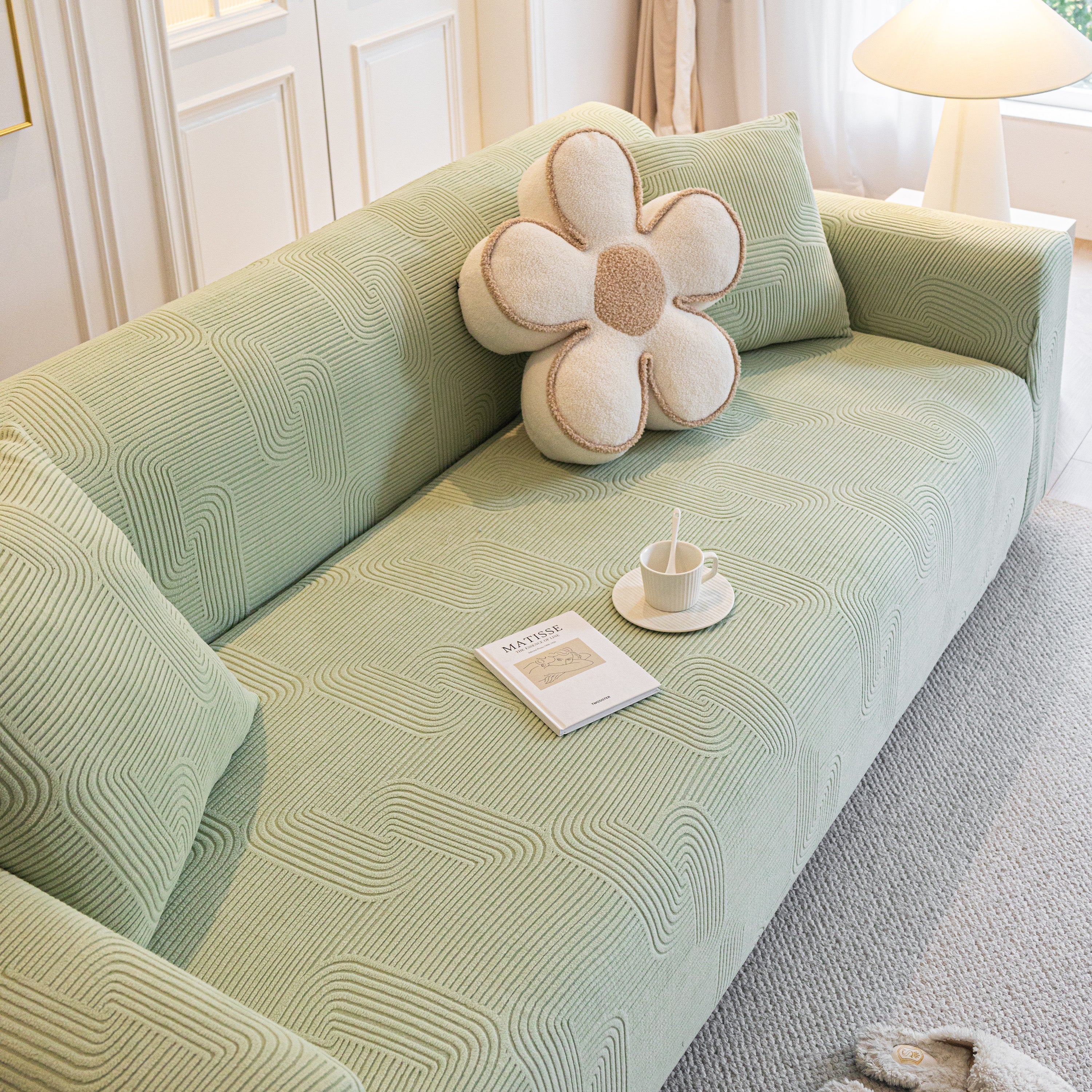 Modern Slipcovers Geometric Textured Stretchable Sofa Cover for Couch with Chaise - Image 100