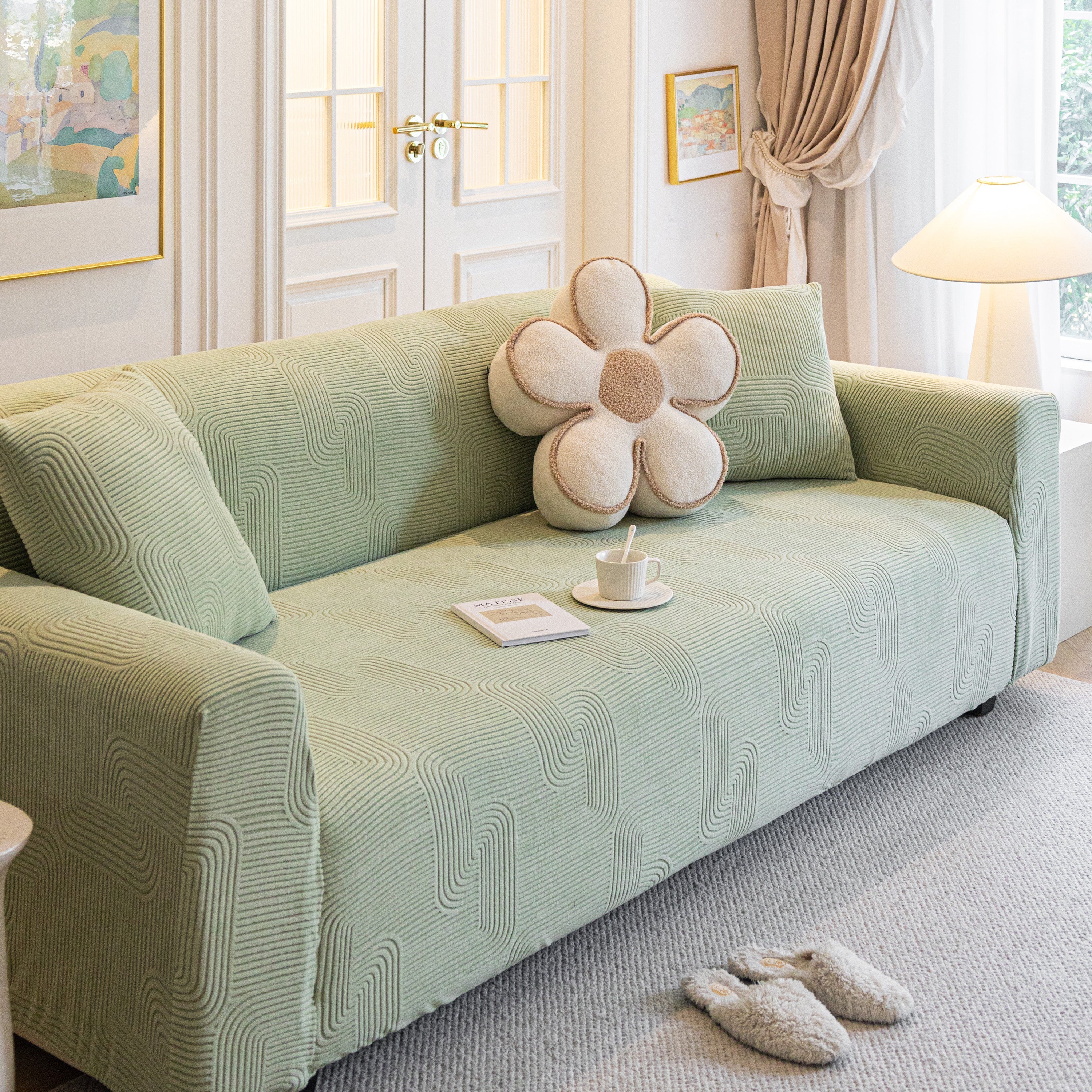 Modern Slipcovers Geometric Textured Stretchable Sofa Cover for Couch with Chaise - Image 102