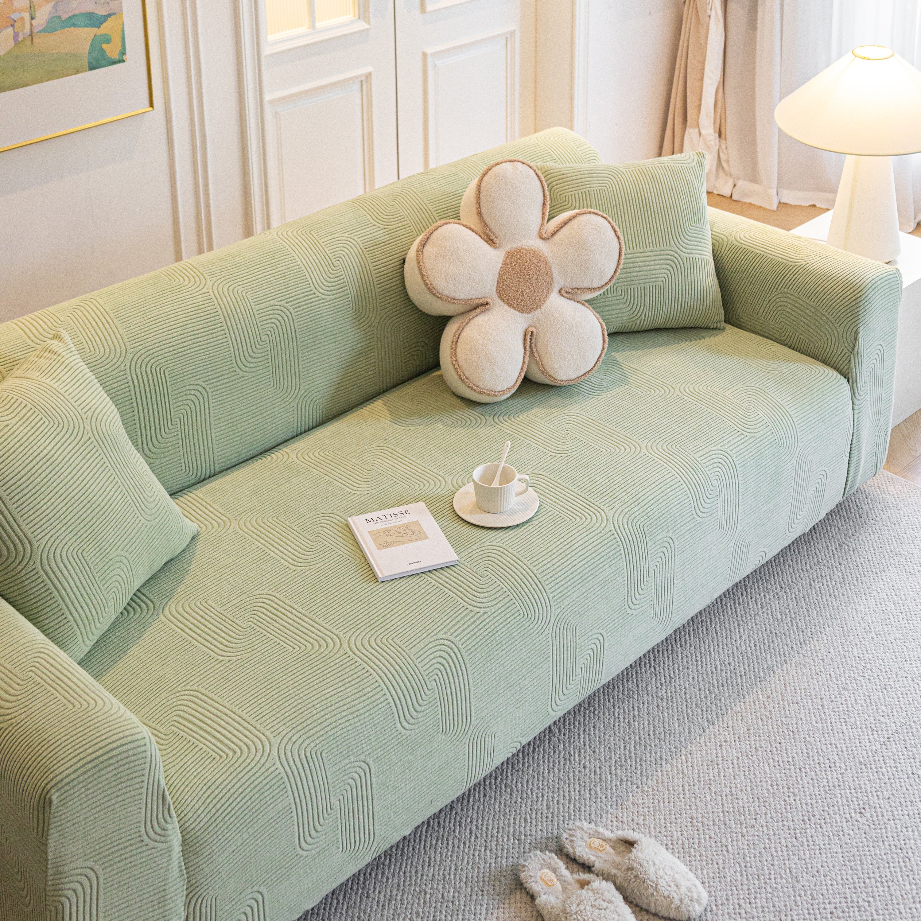 Modern Slipcovers Geometric Textured Stretchable Sofa Cover for Couch with Chaise - Image 103