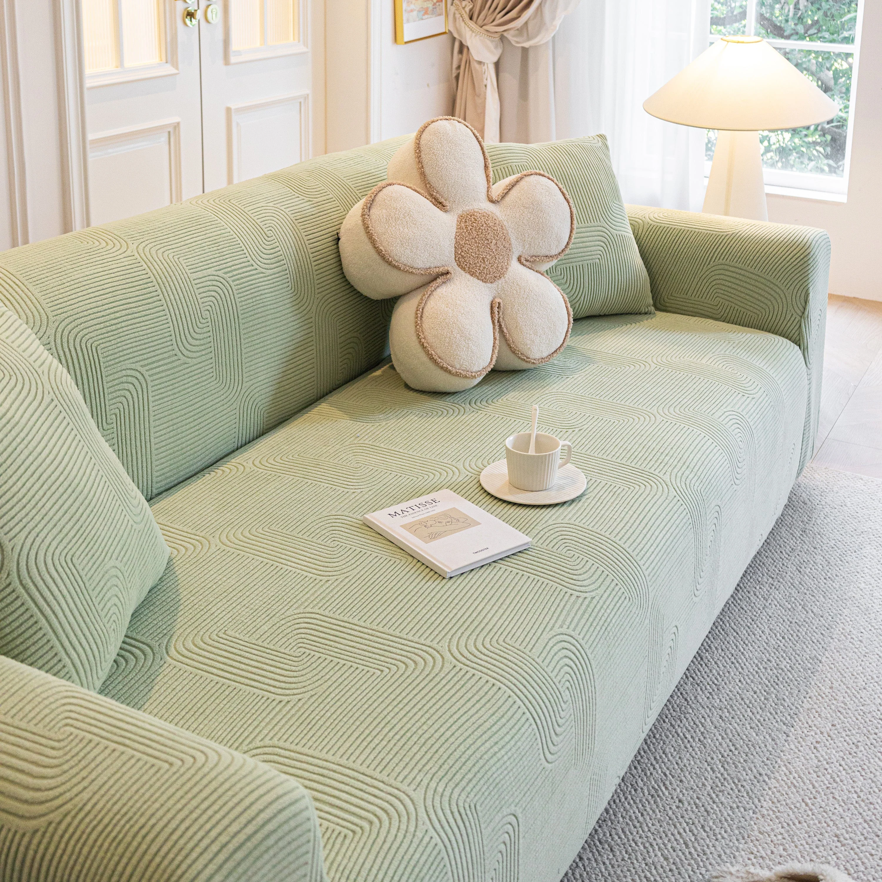 Modern Slipcovers Geometric Textured Stretchable Sofa Cover for Couch with Chaise - Image 104