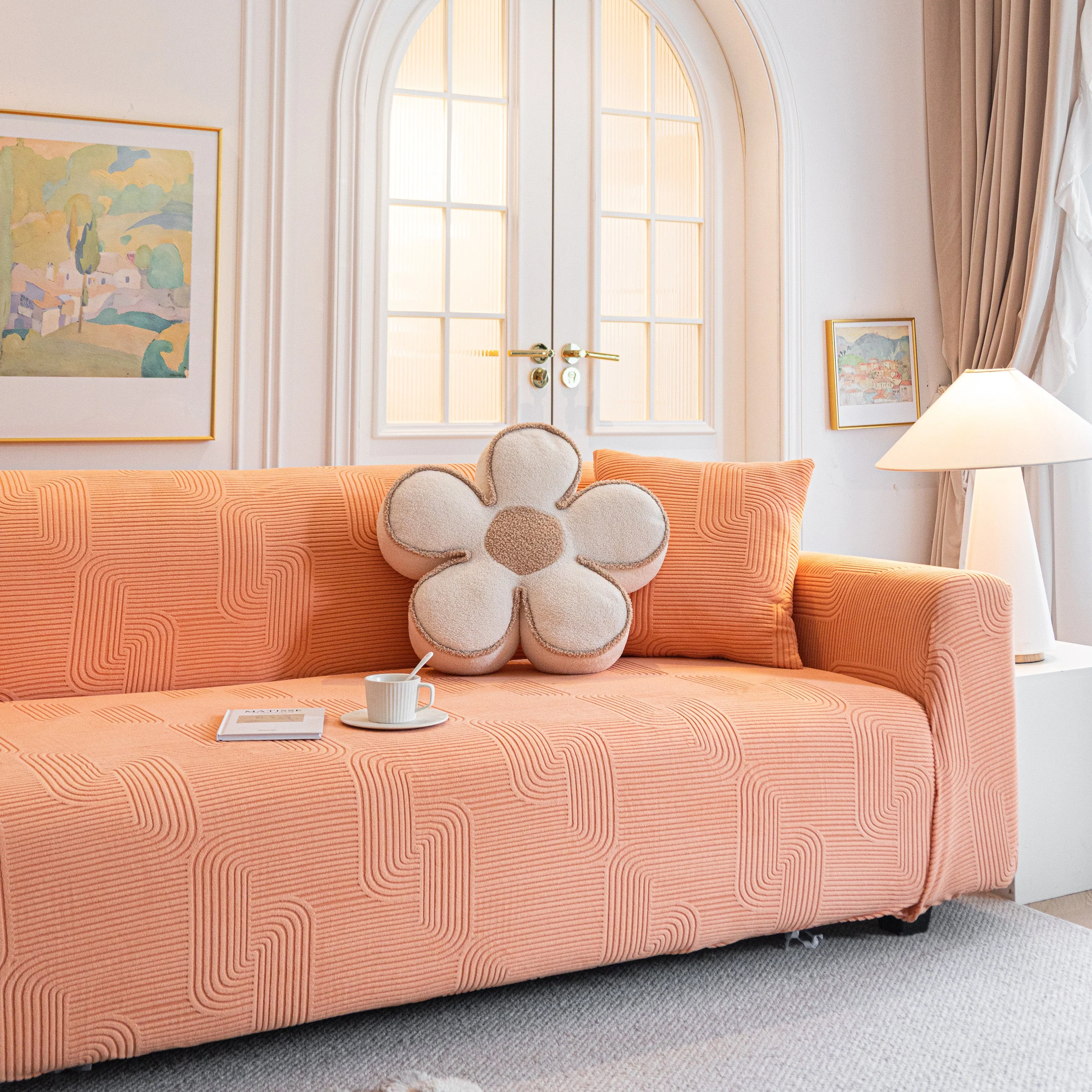 Modern Slipcovers Geometric Textured Stretchable Sofa Cover for Couch with Chaise - Image 106
