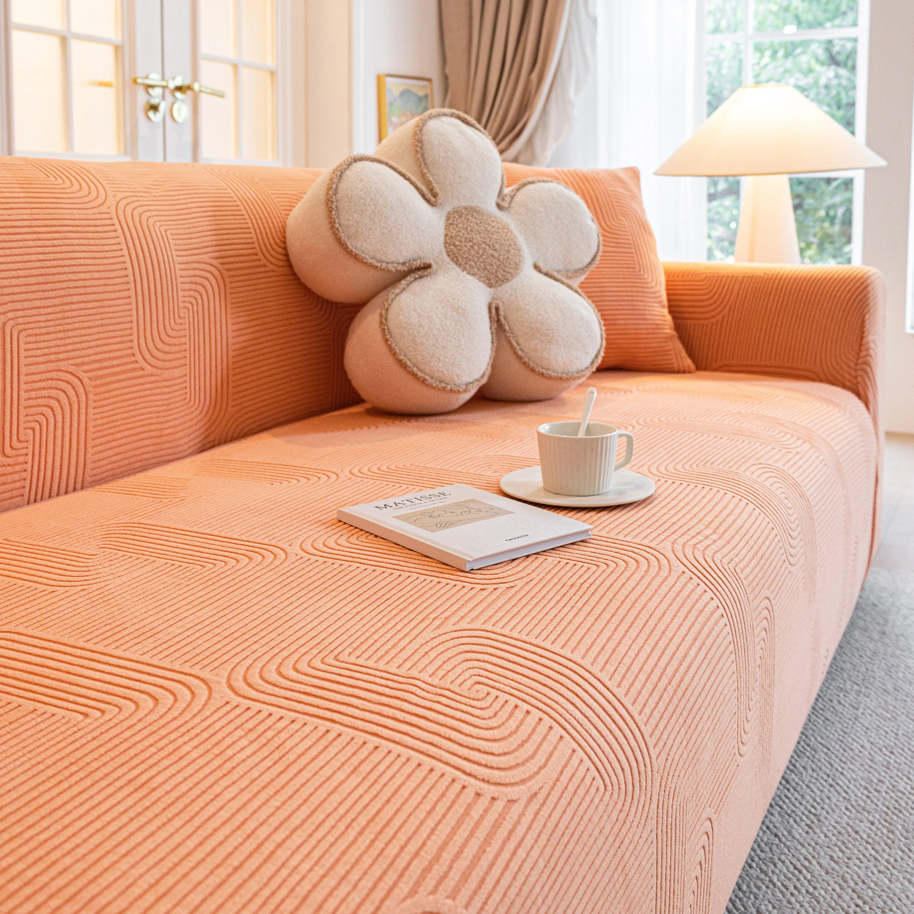 Modern Slipcovers Geometric Textured Stretchable Sofa Cover for Couch with Chaise - Image 107