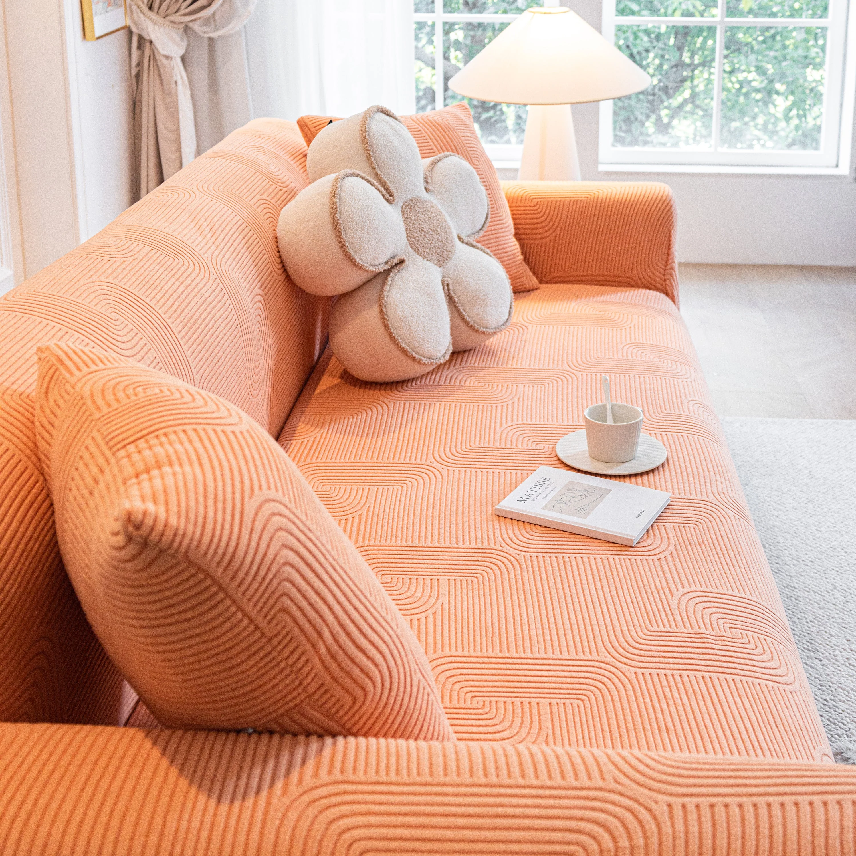 Modern Slipcovers Geometric Textured Stretchable Sofa Cover for Couch with Chaise - Image 109