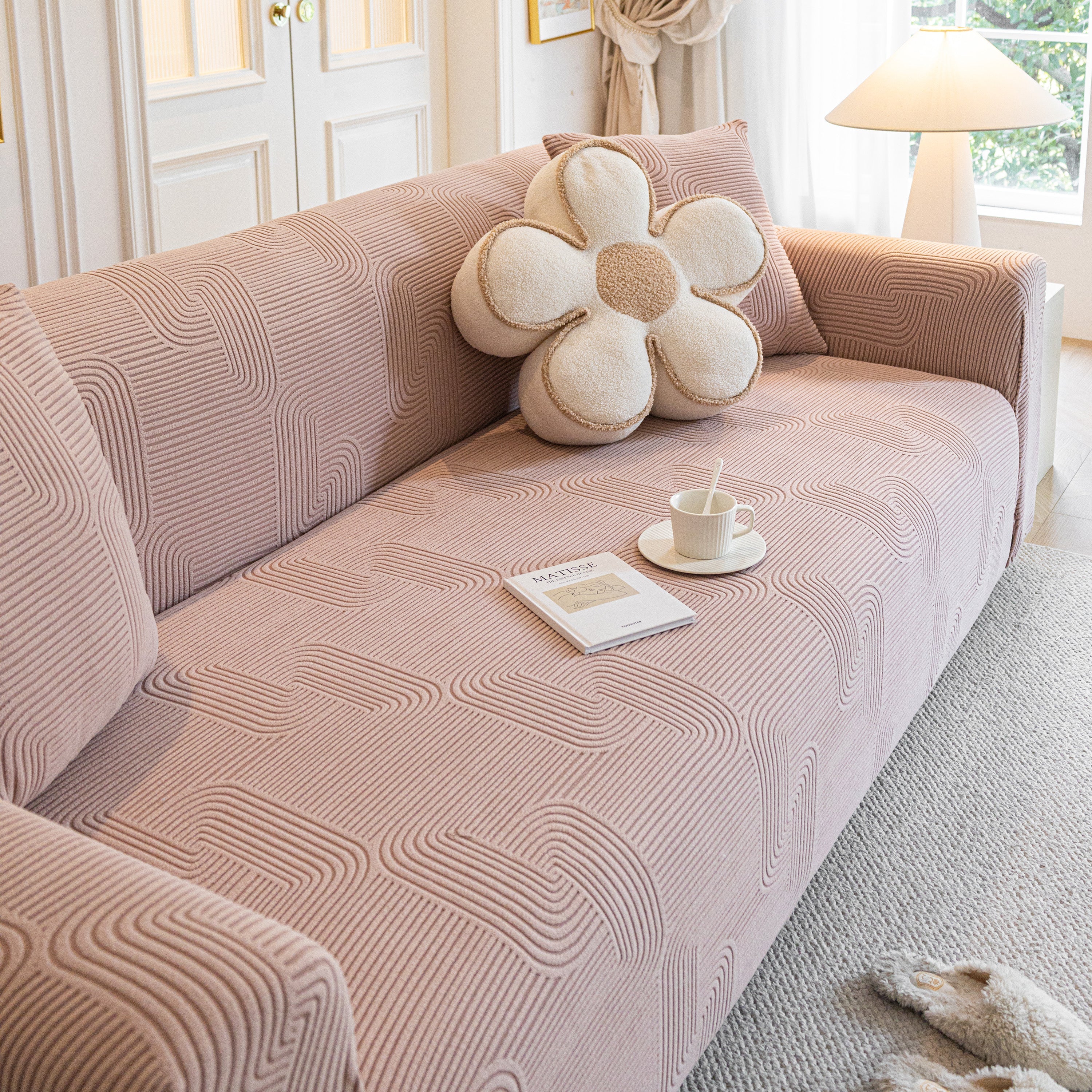 Modern Slipcovers Geometric Textured Stretchable Sofa Cover for Couch with Chaise - Image 11