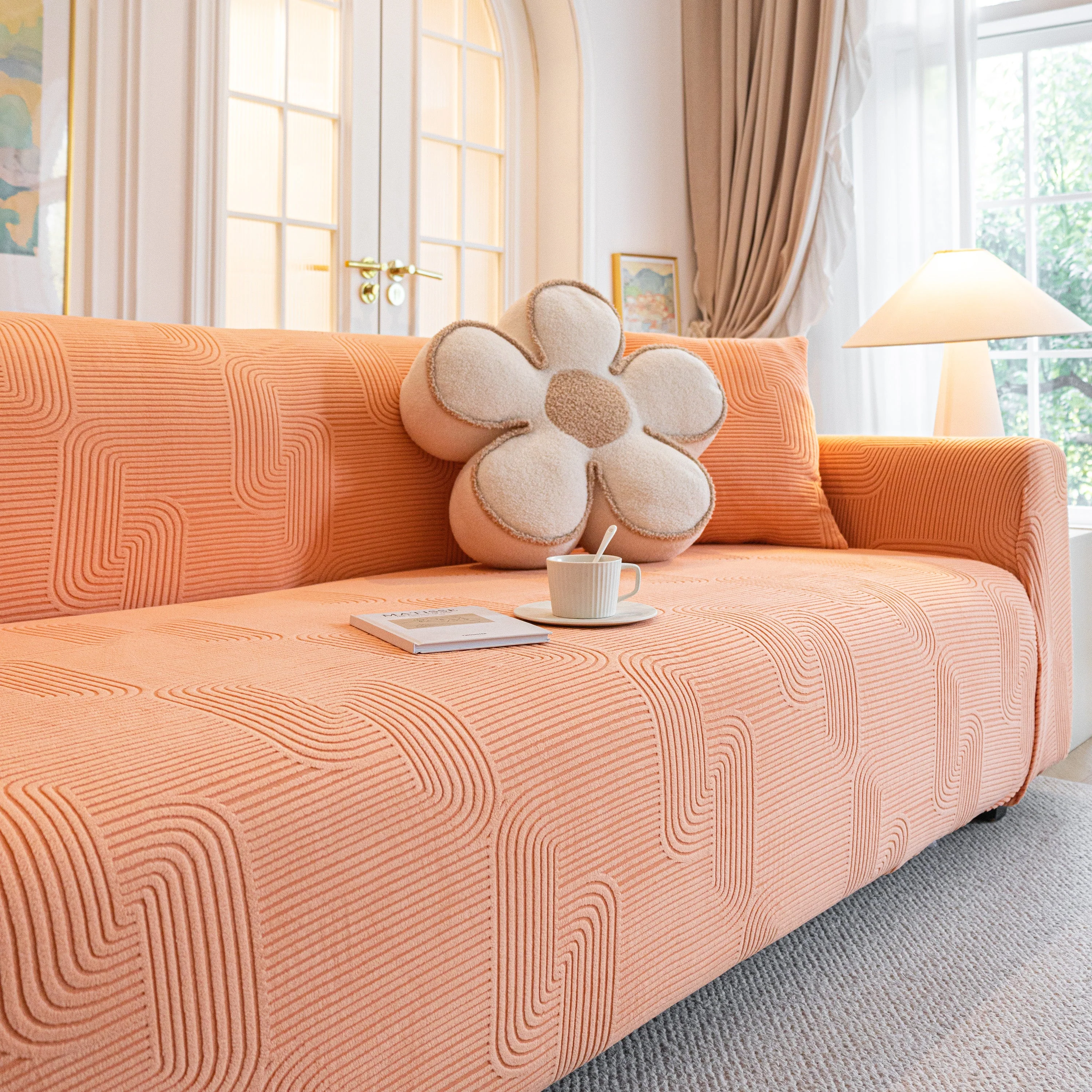 Modern Slipcovers Geometric Textured Stretchable Sofa Cover for Couch with Chaise - Image 110