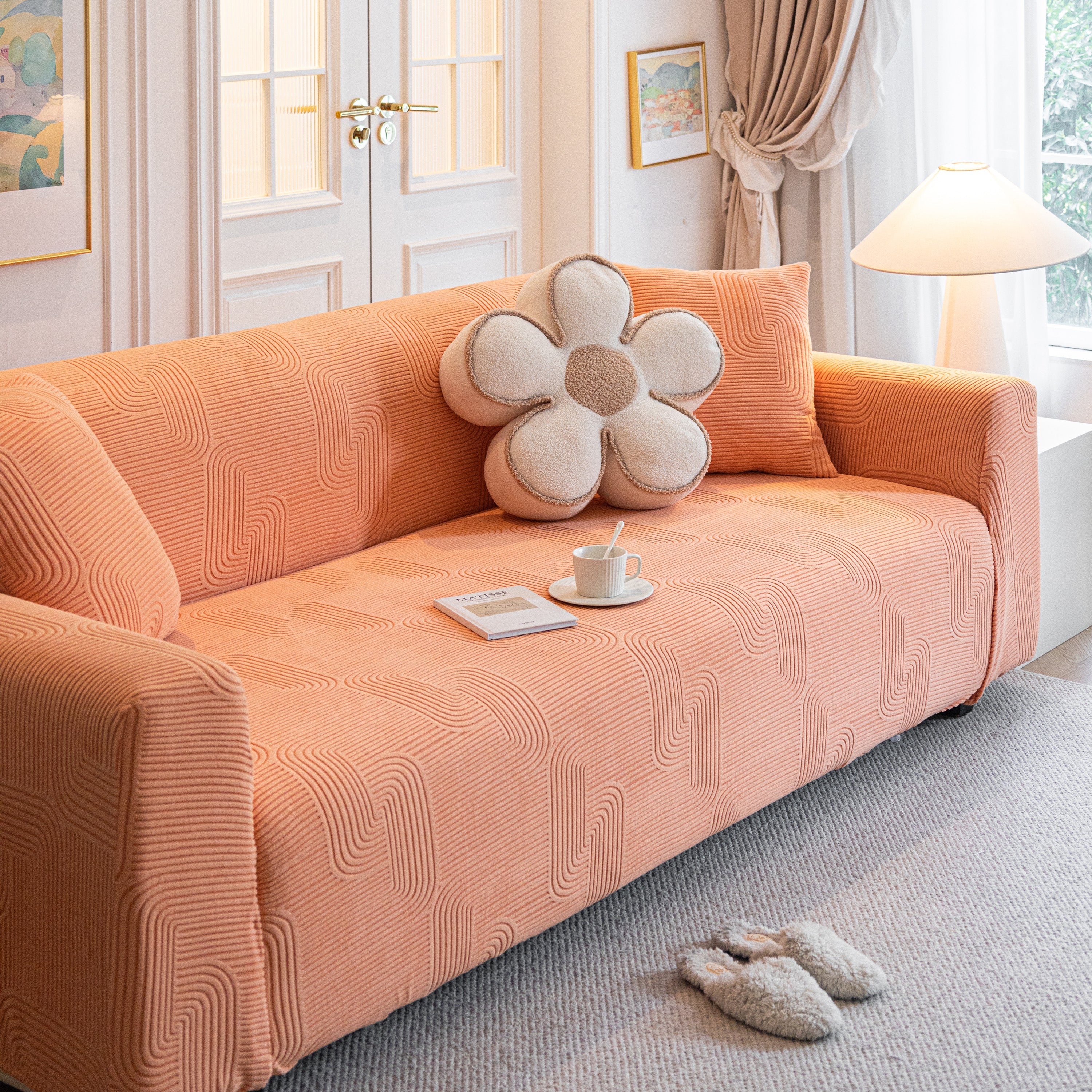 Modern Slipcovers Geometric Textured Stretchable Sofa Cover for Couch with Chaise - Image 114