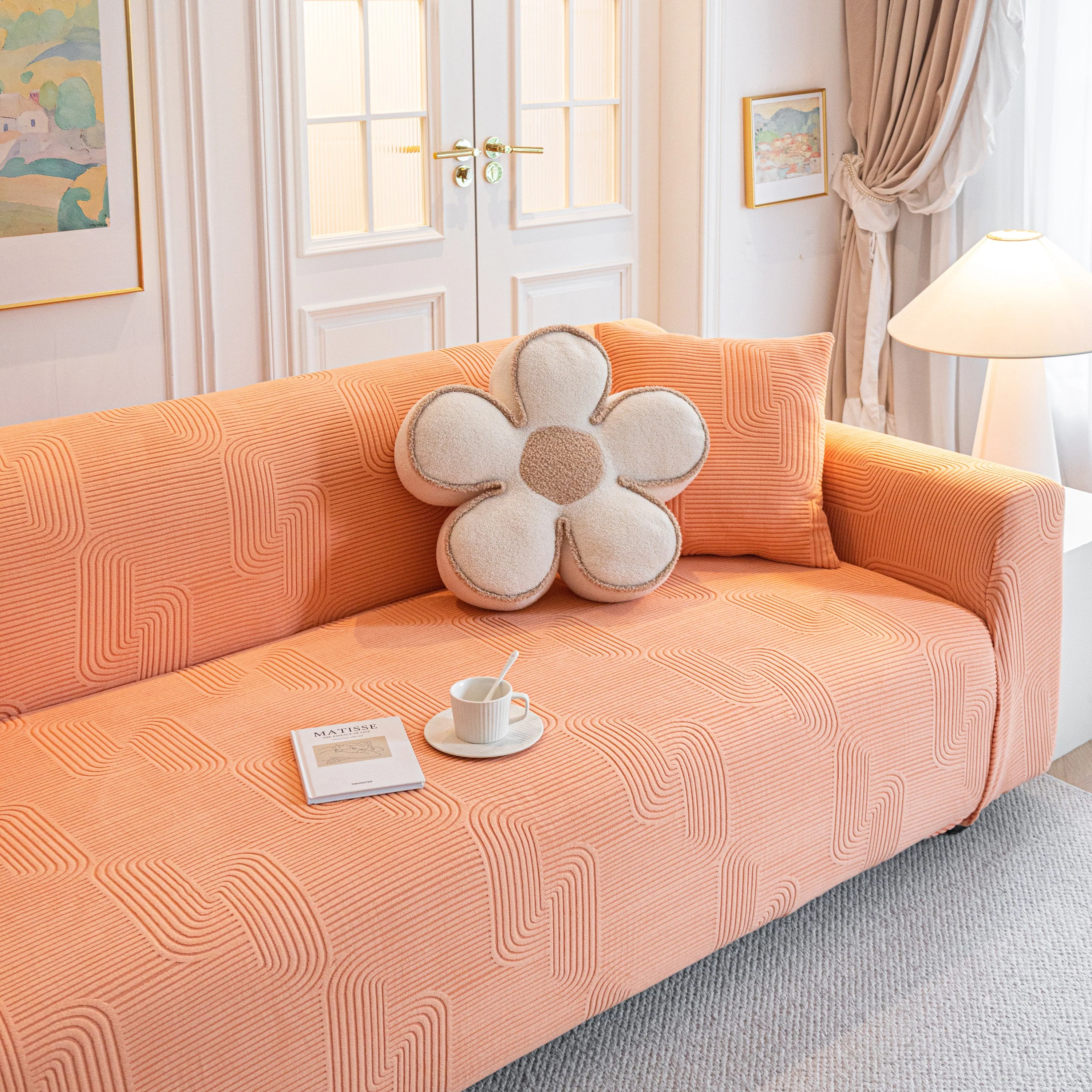 Modern Slipcovers Geometric Textured Stretchable Sofa Cover for Couch with Chaise - Image 115