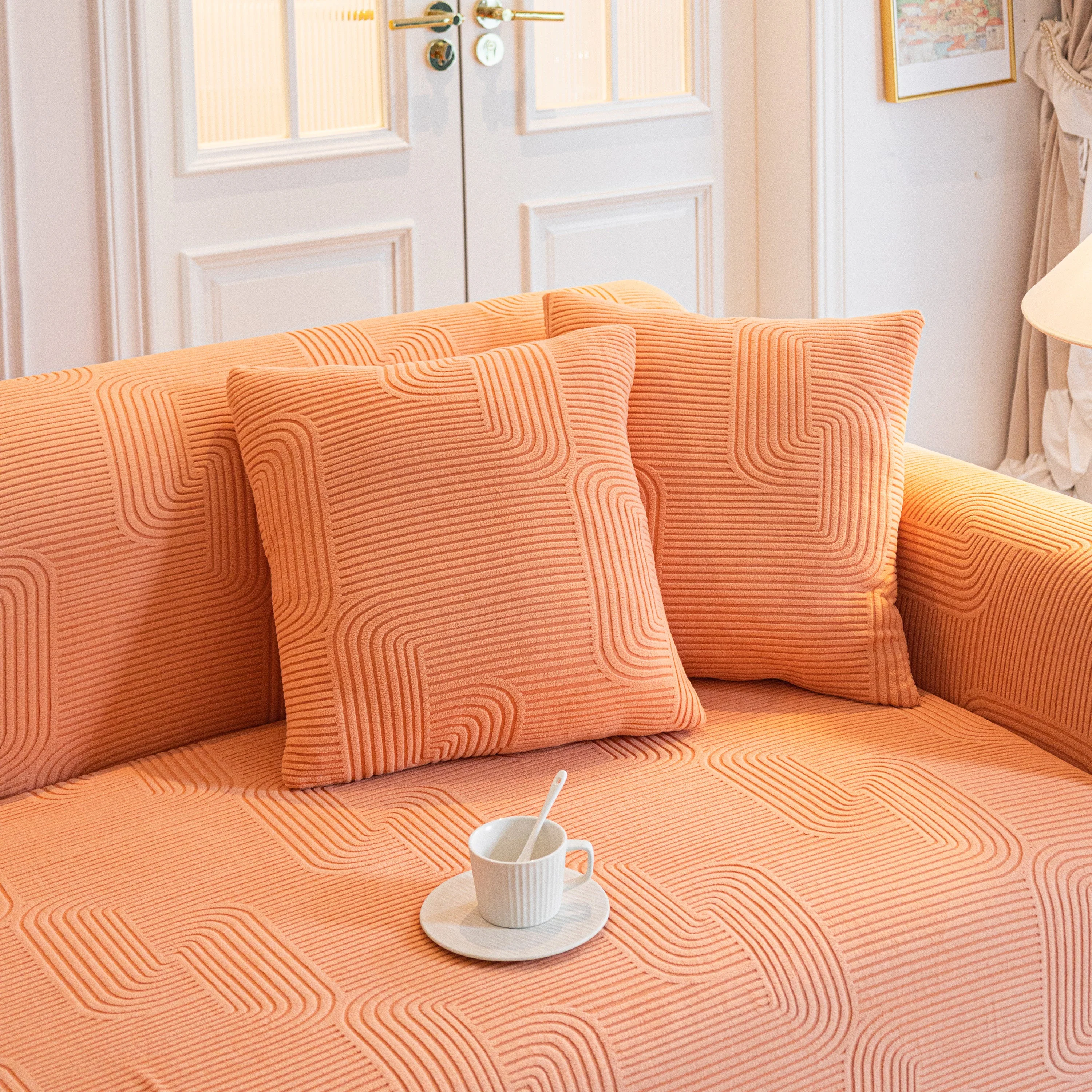 Modern Slipcovers Geometric Textured Stretchable Sofa Cover for Couch with Chaise - Image 116