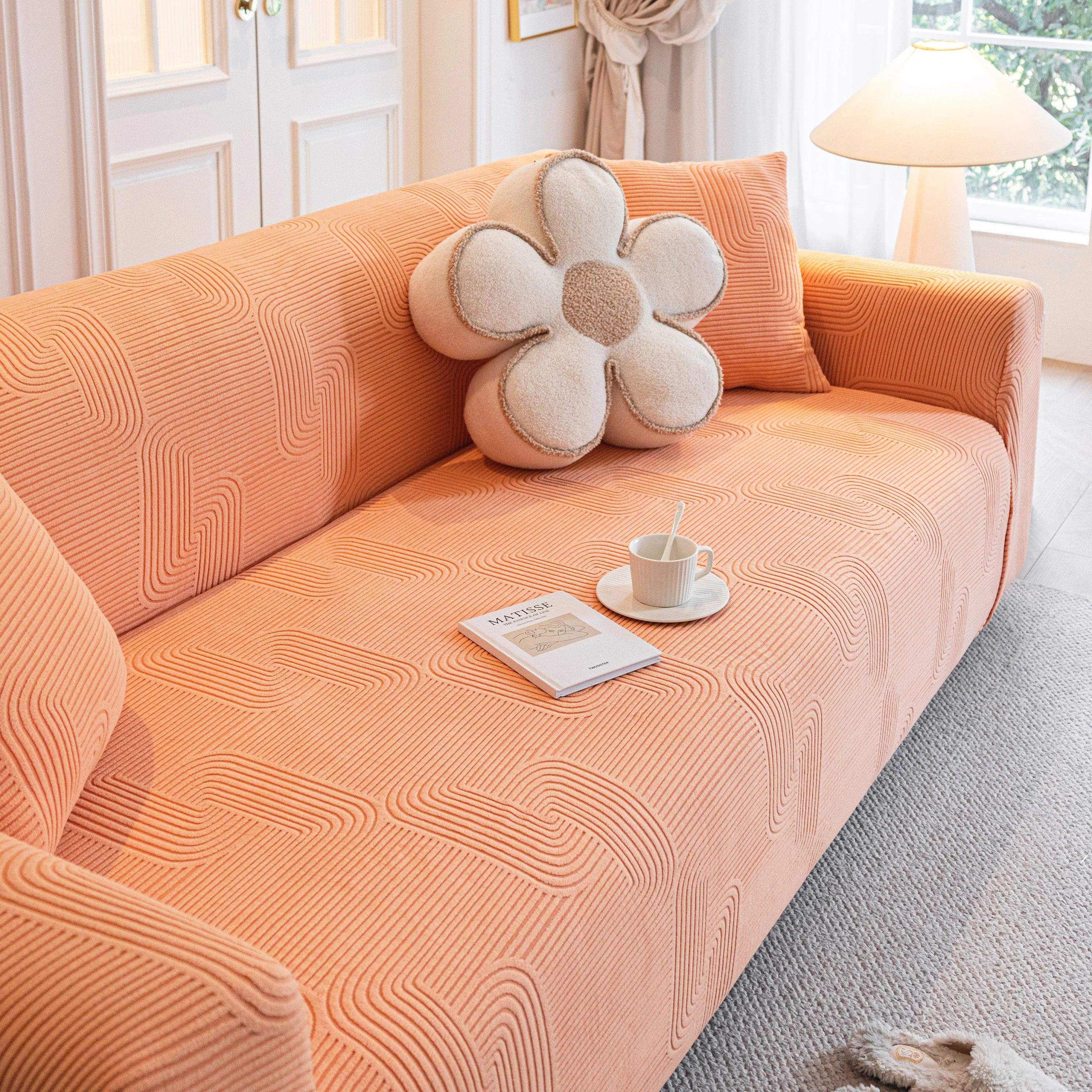 Modern Slipcovers Geometric Textured Stretchable Sofa Cover for Couch with Chaise - Image 118