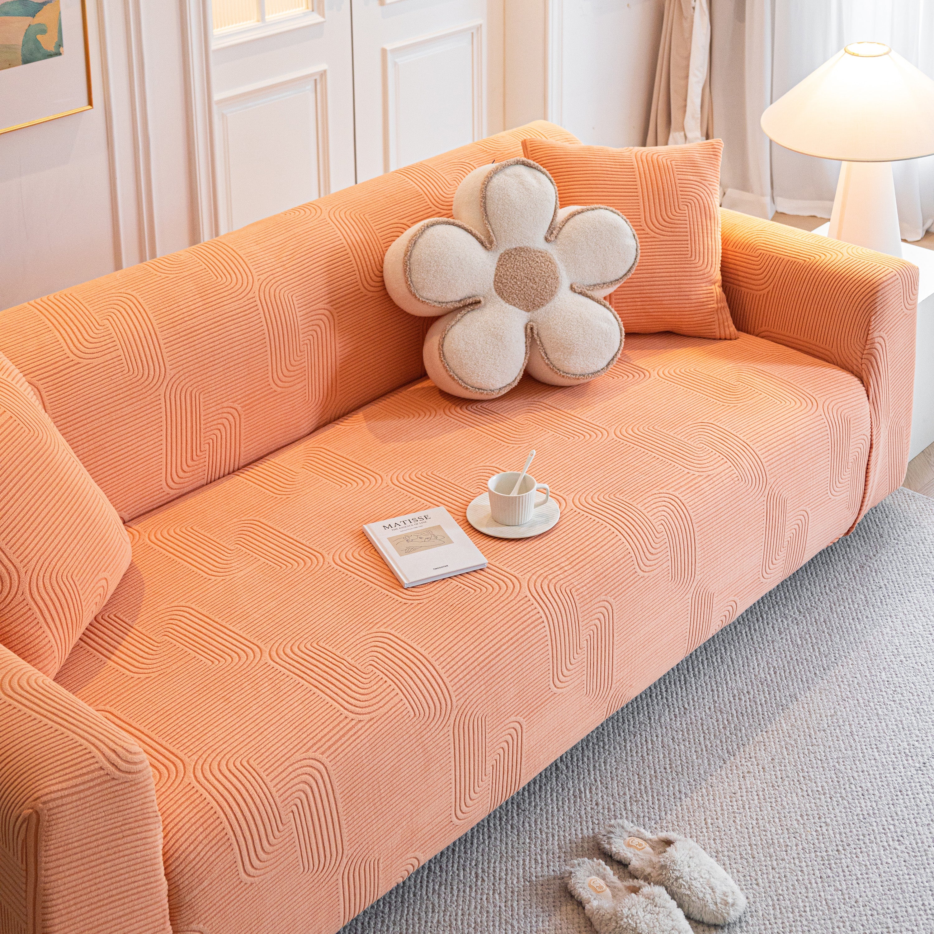 Modern Slipcovers Geometric Textured Stretchable Sofa Cover for Couch with Chaise - Image 119