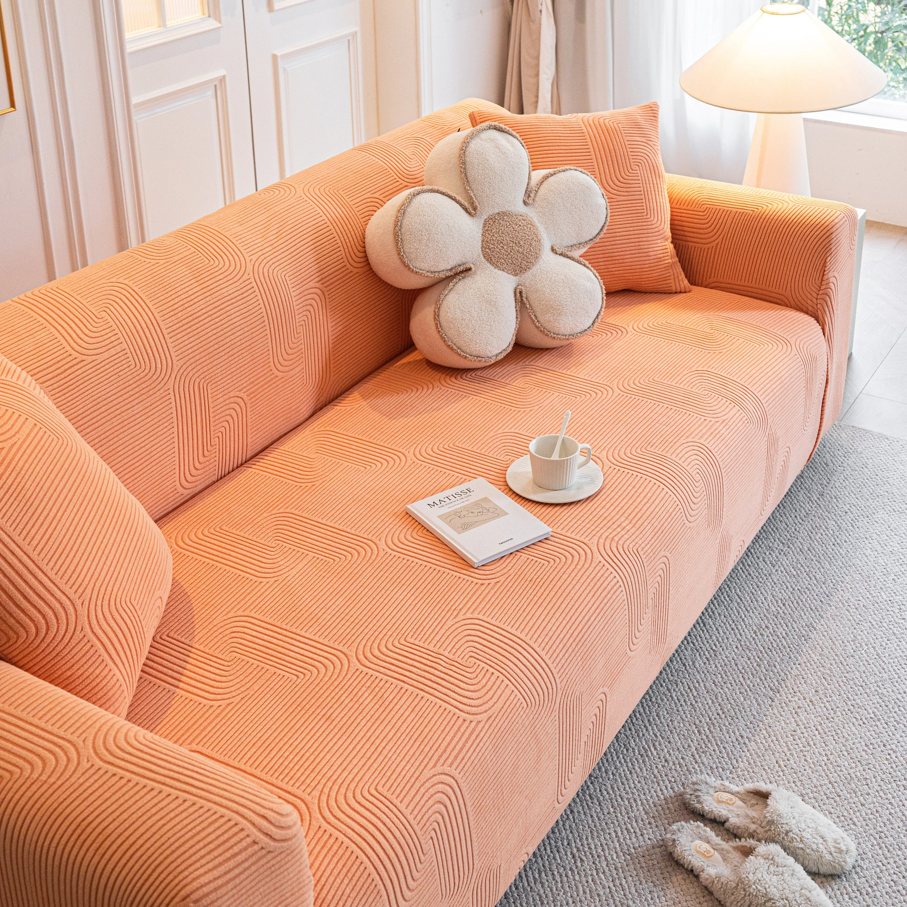 Modern Slipcovers Geometric Textured Stretchable Sofa Cover for Couch with Chaise - Image 120