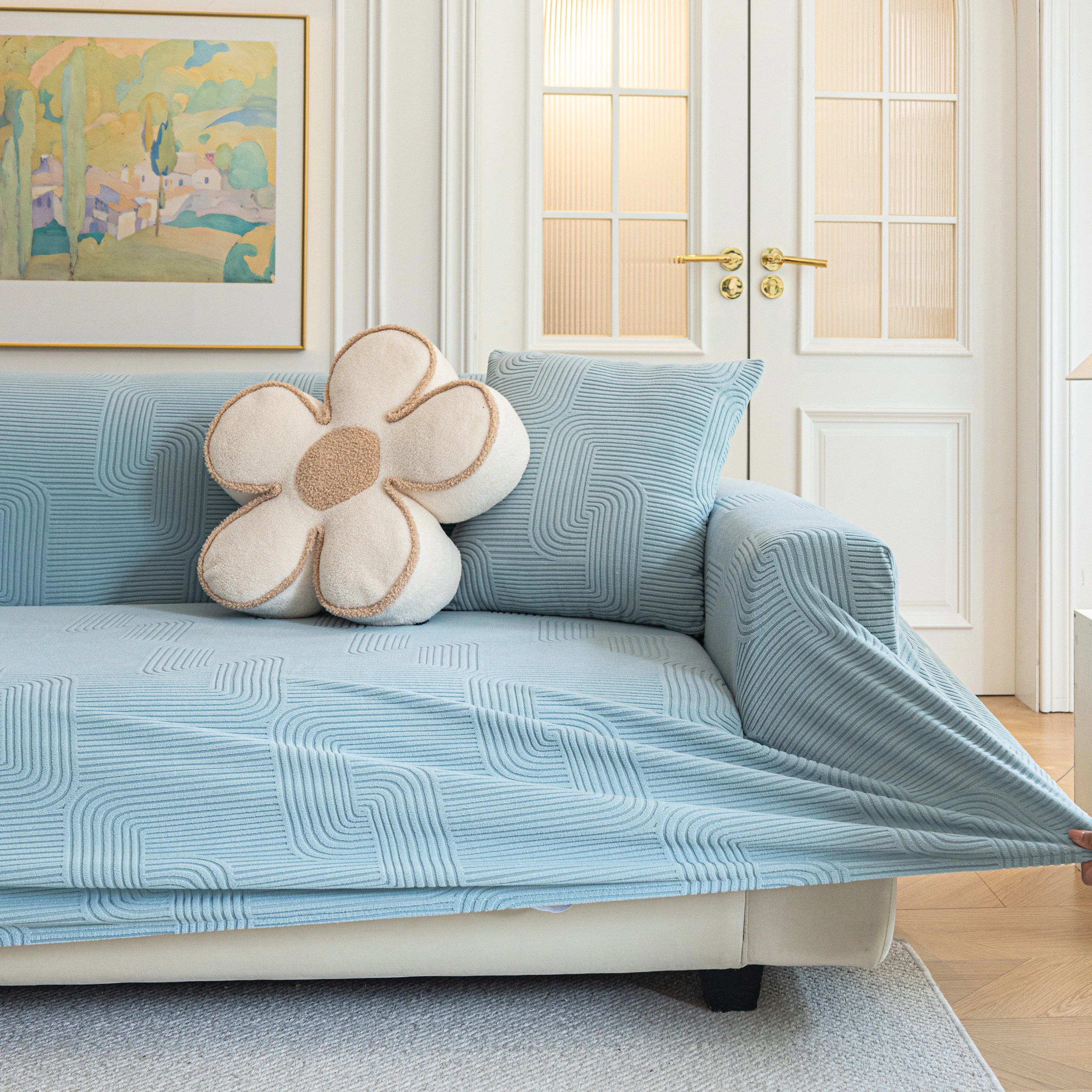 Modern Slipcovers Geometric Textured Stretchable Sofa Cover for Couch with Chaise - Image 121