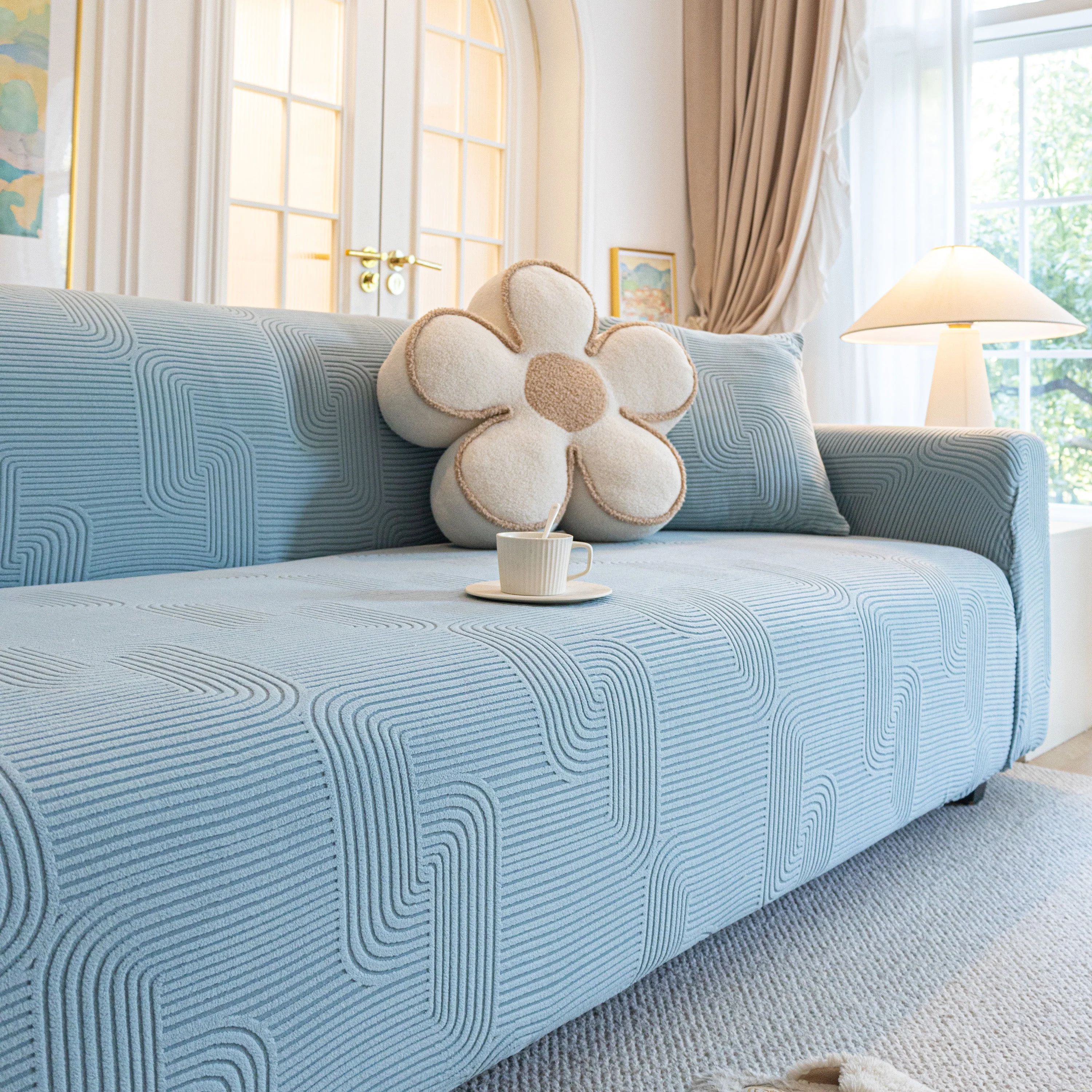 Modern Slipcovers Geometric Textured Stretchable Sofa Cover for Couch with Chaise - Image 123