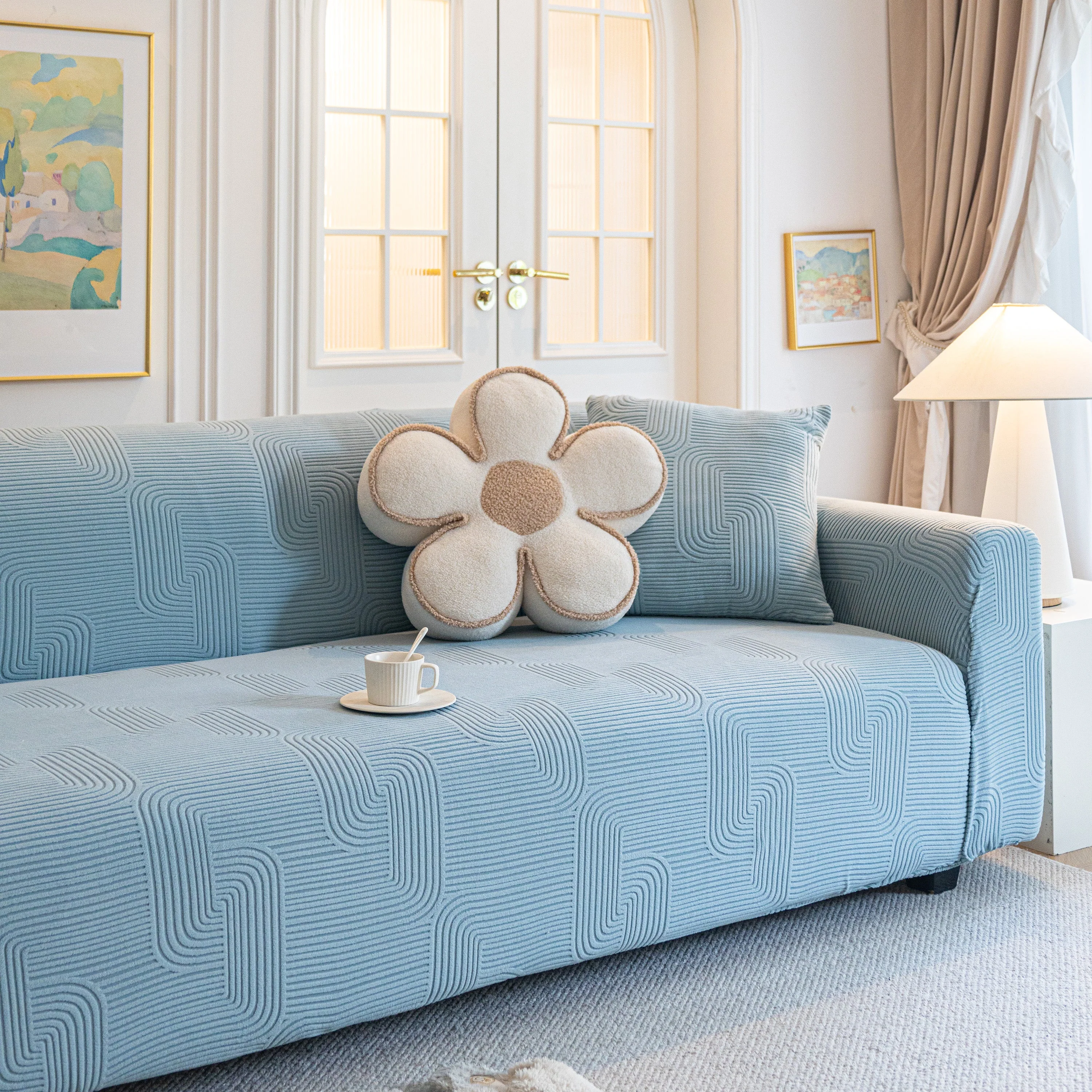 Modern Slipcovers Geometric Textured Stretchable Sofa Cover for Couch with Chaise - Image 127