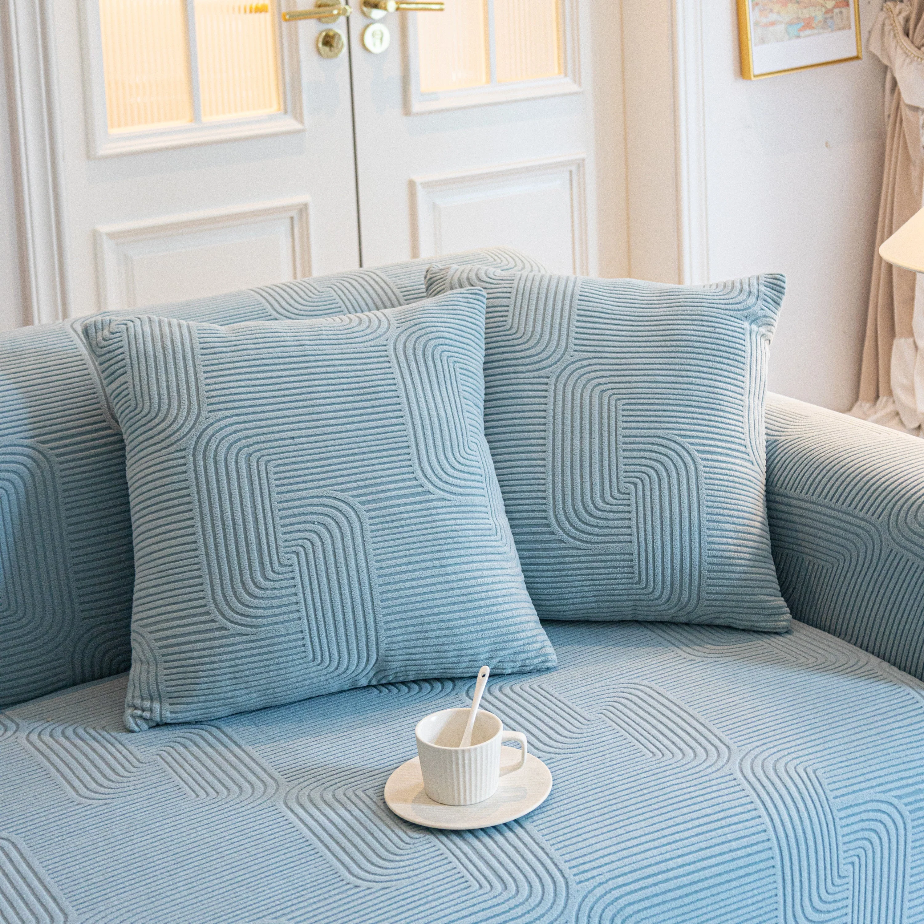 Modern Slipcovers Geometric Textured Stretchable Sofa Cover for Couch with Chaise - Image 128