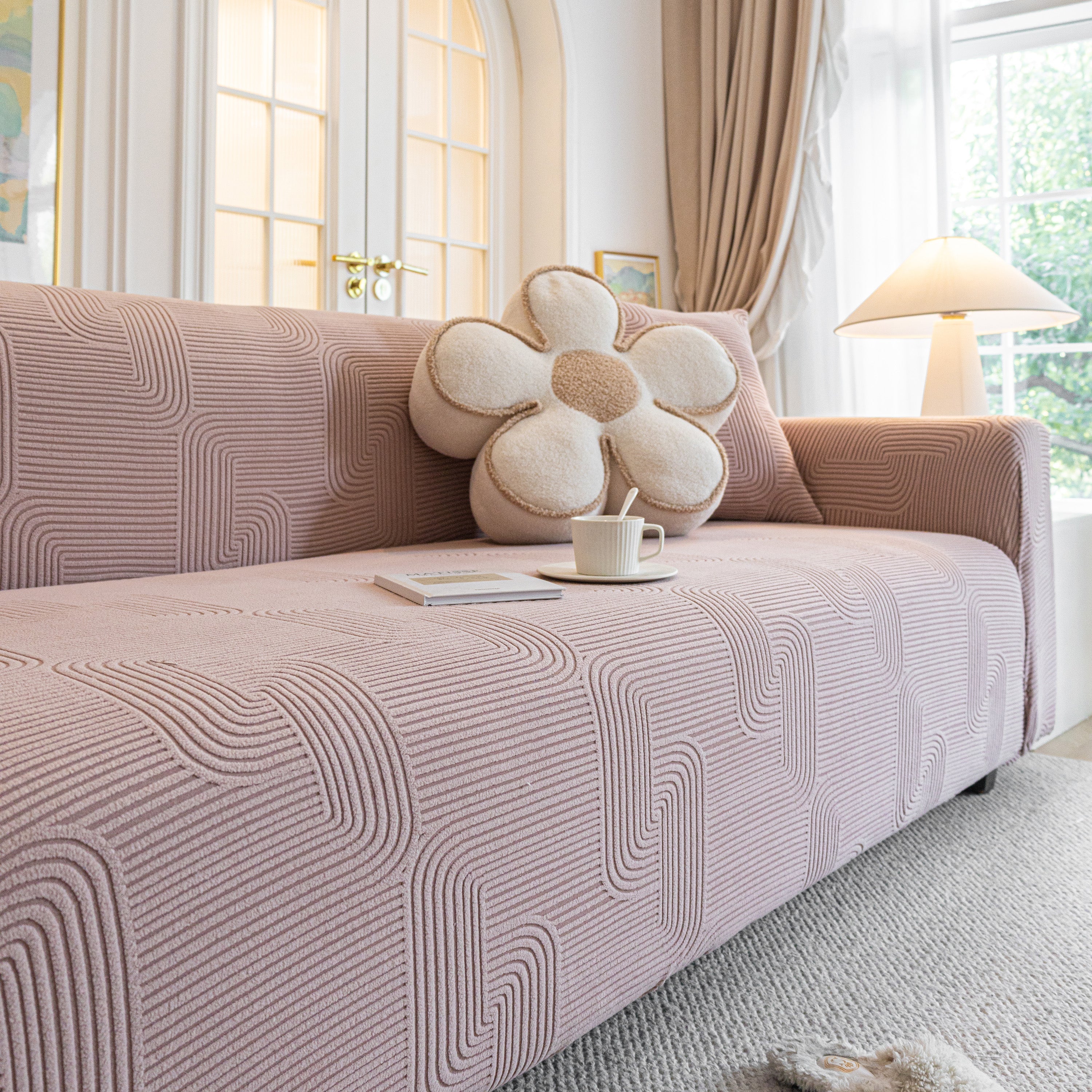 Modern Slipcovers Geometric Textured Stretchable Sofa Cover for Couch with Chaise - Image 13