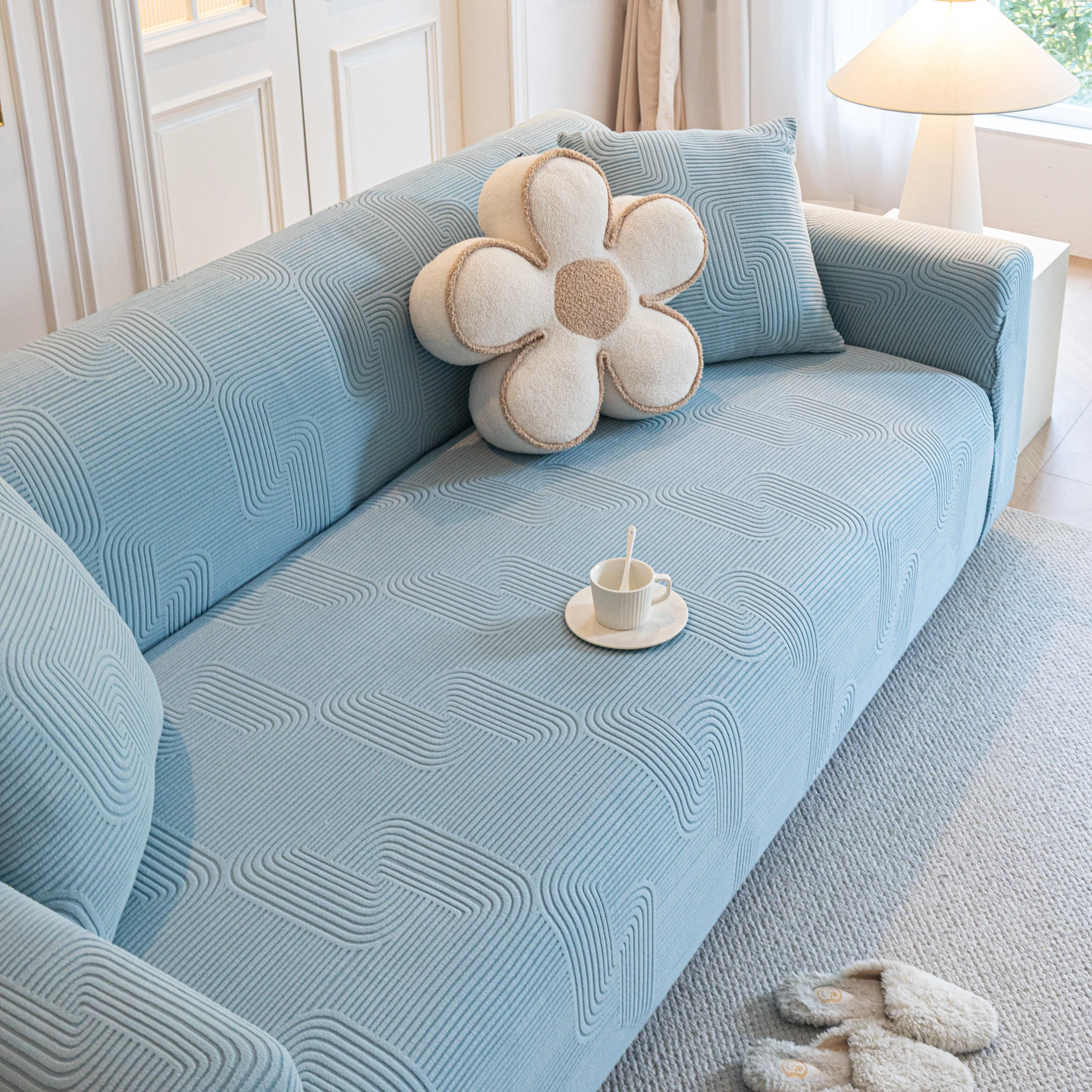 Modern Slipcovers Geometric Textured Stretchable Sofa Cover for Couch with Chaise - Image 130
