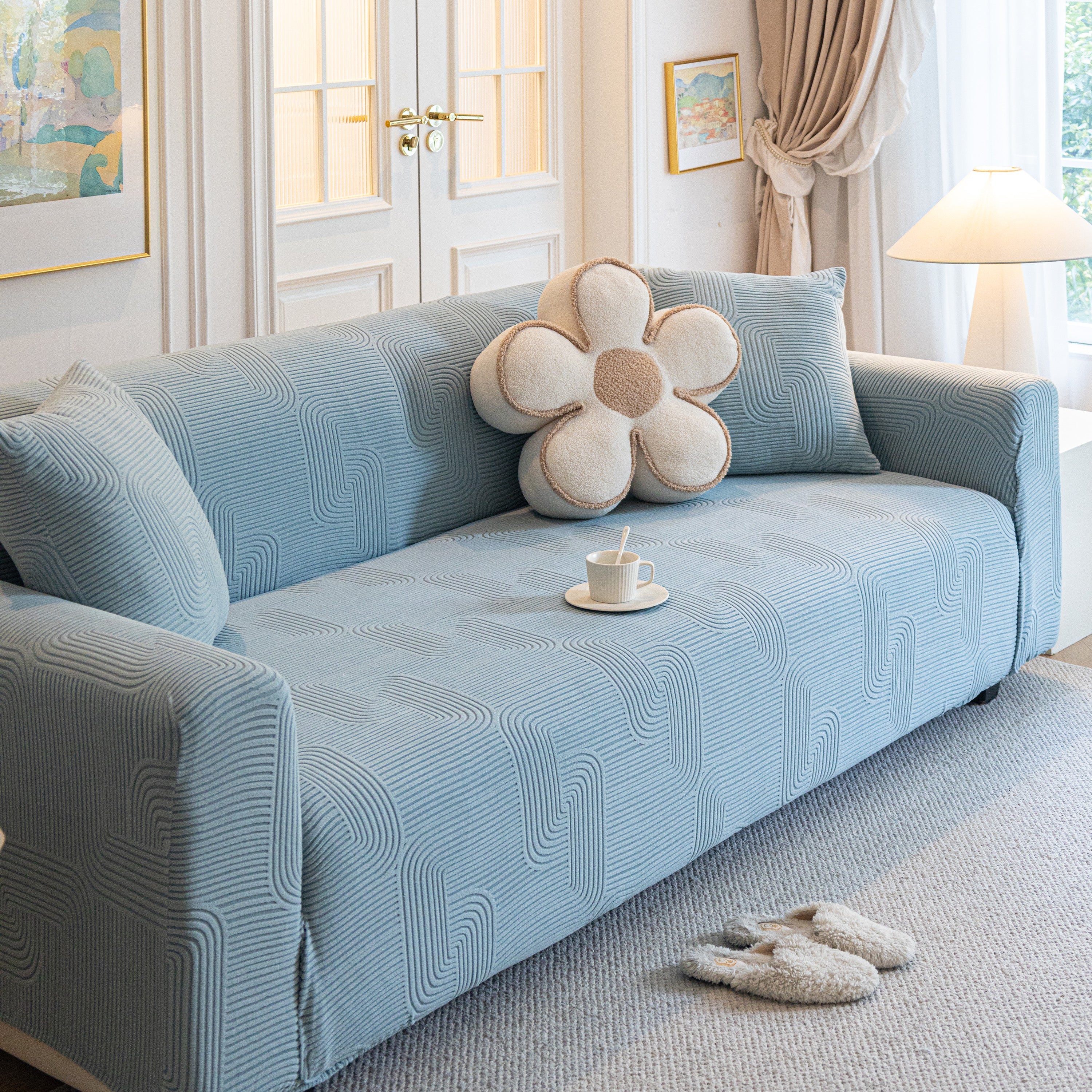 Modern Slipcovers Geometric Textured Stretchable Sofa Cover for Couch with Chaise - Image 132