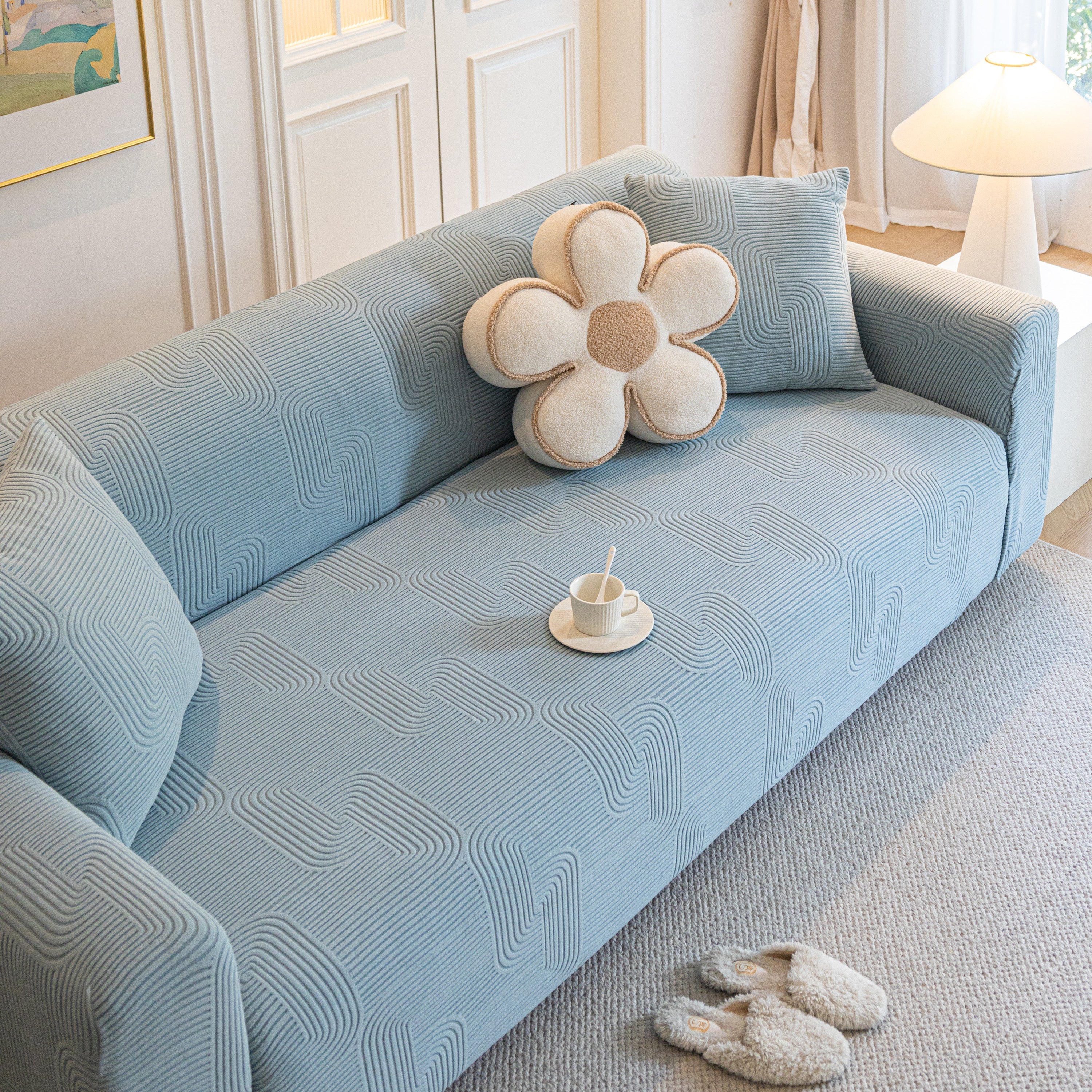 Modern Slipcovers Geometric Textured Stretchable Sofa Cover for Couch with Chaise - Image 133