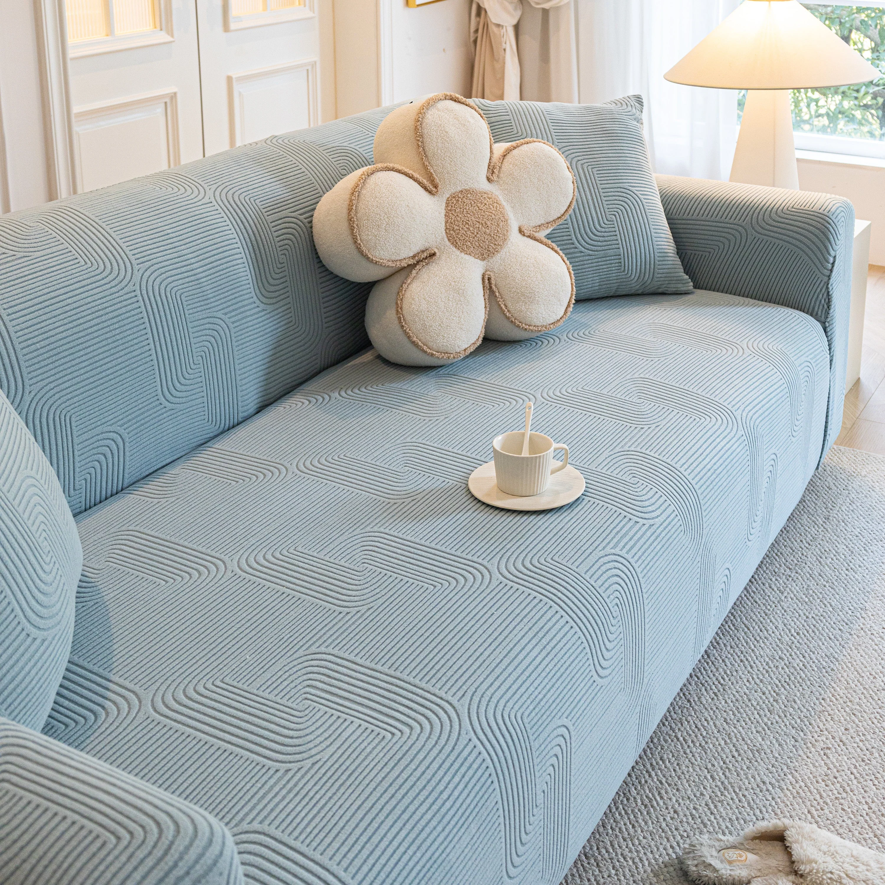 Modern Slipcovers Geometric Textured Stretchable Sofa Cover for Couch with Chaise - Image 136