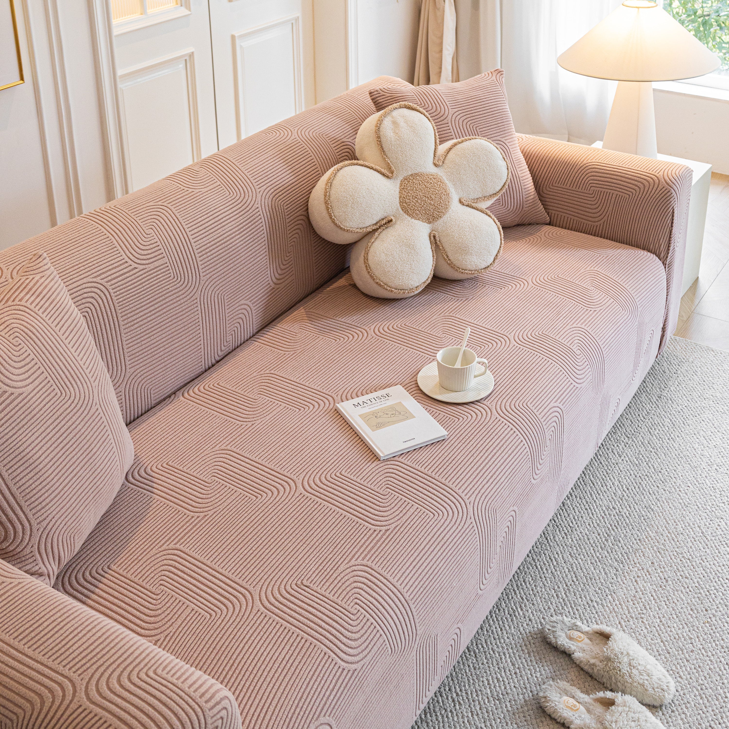 Modern Slipcovers Geometric Textured Stretchable Sofa Cover for Couch with Chaise - Image 15