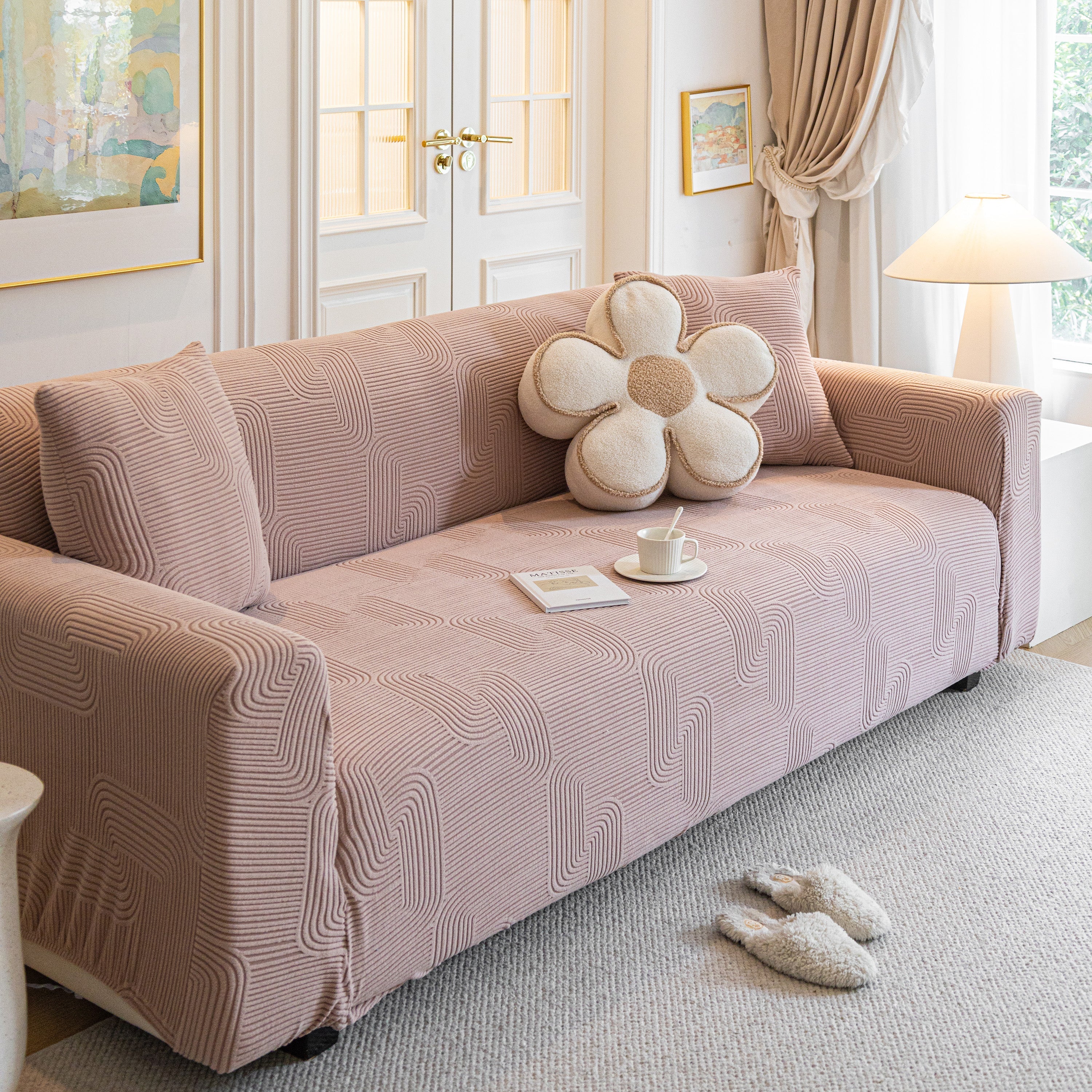 Modern Slipcovers Geometric Textured Stretchable Sofa Cover for Couch with Chaise - Image 16