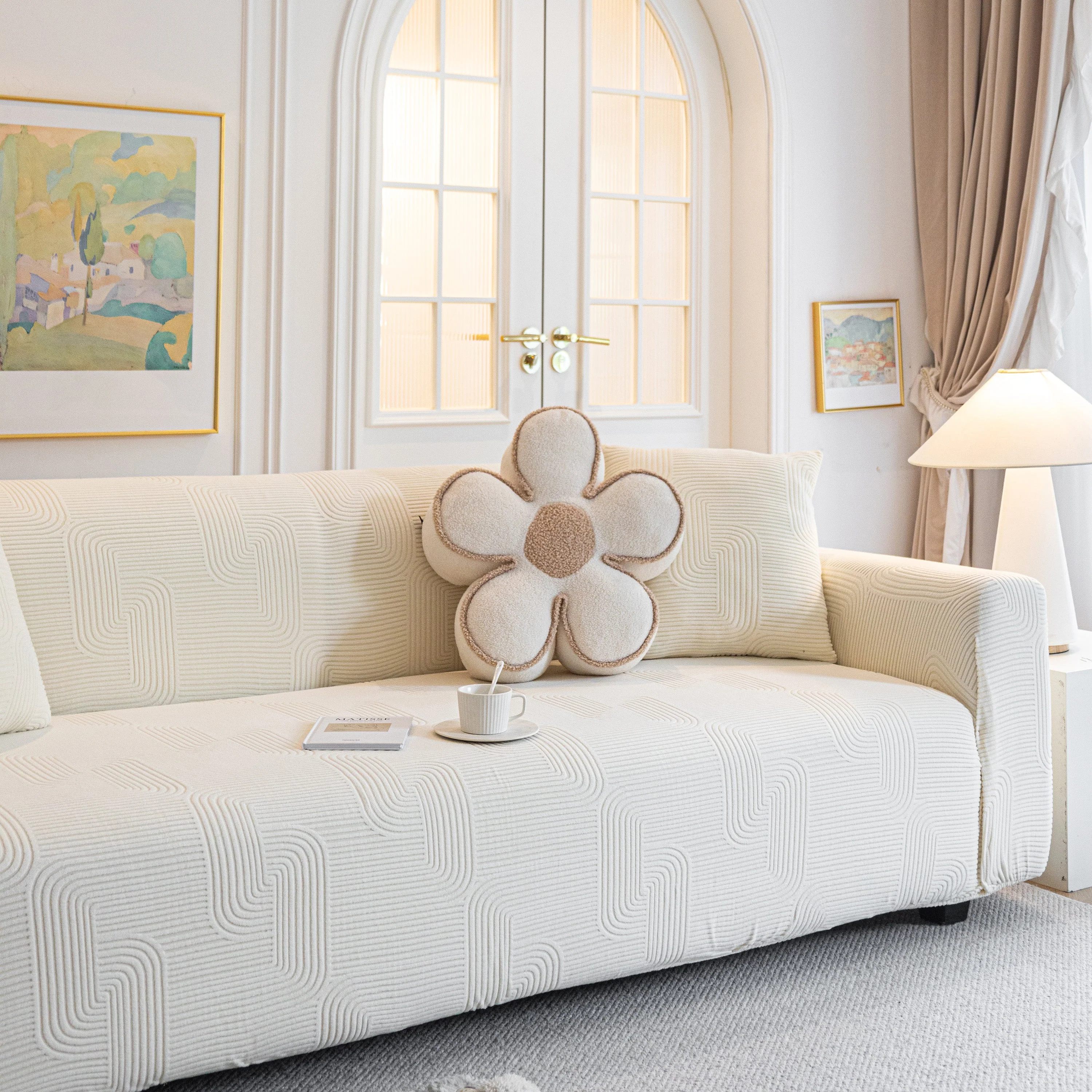 Modern Slipcovers Geometric Textured Stretchable Sofa Cover for Couch with Chaise - Image 27