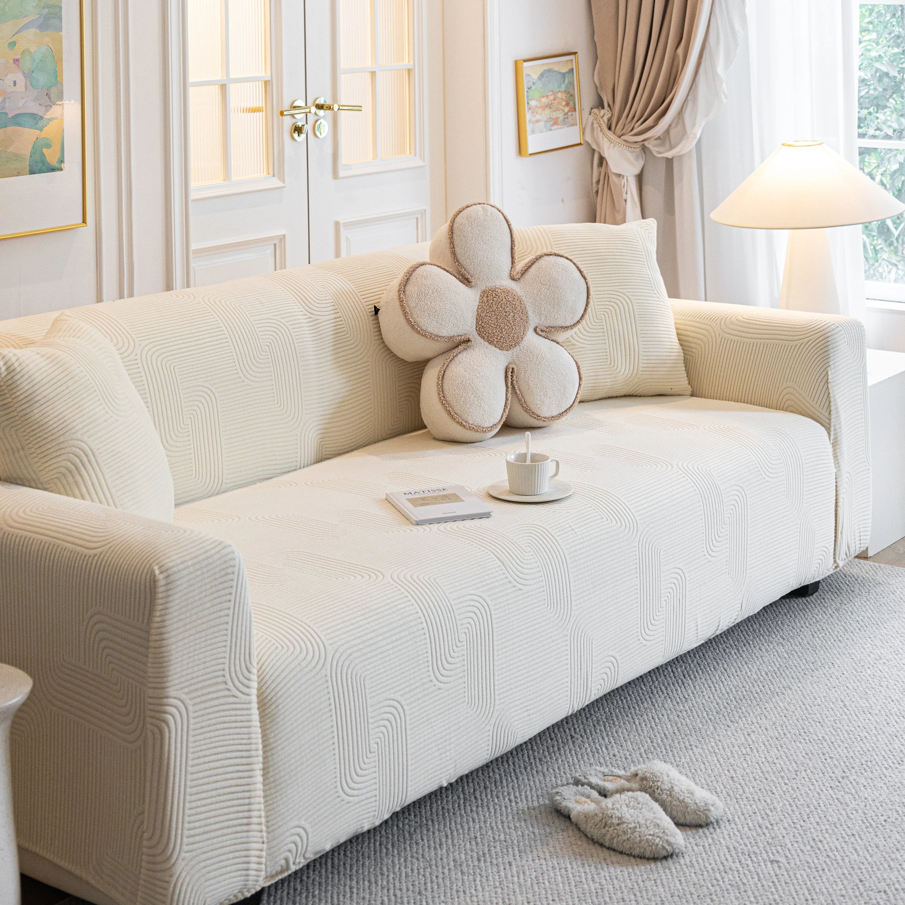 Modern Slipcovers Geometric Textured Stretchable Sofa Cover for Couch with Chaise - Image 30