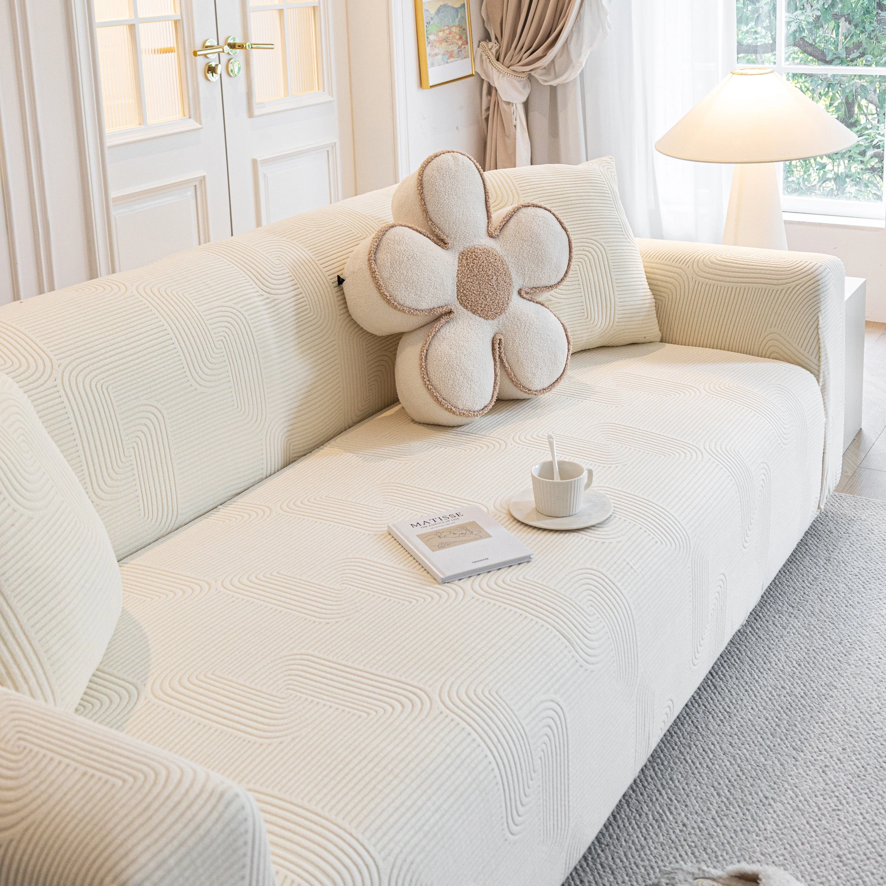 Modern Slipcovers Geometric Textured Stretchable Sofa Cover for Couch with Chaise - Image 31