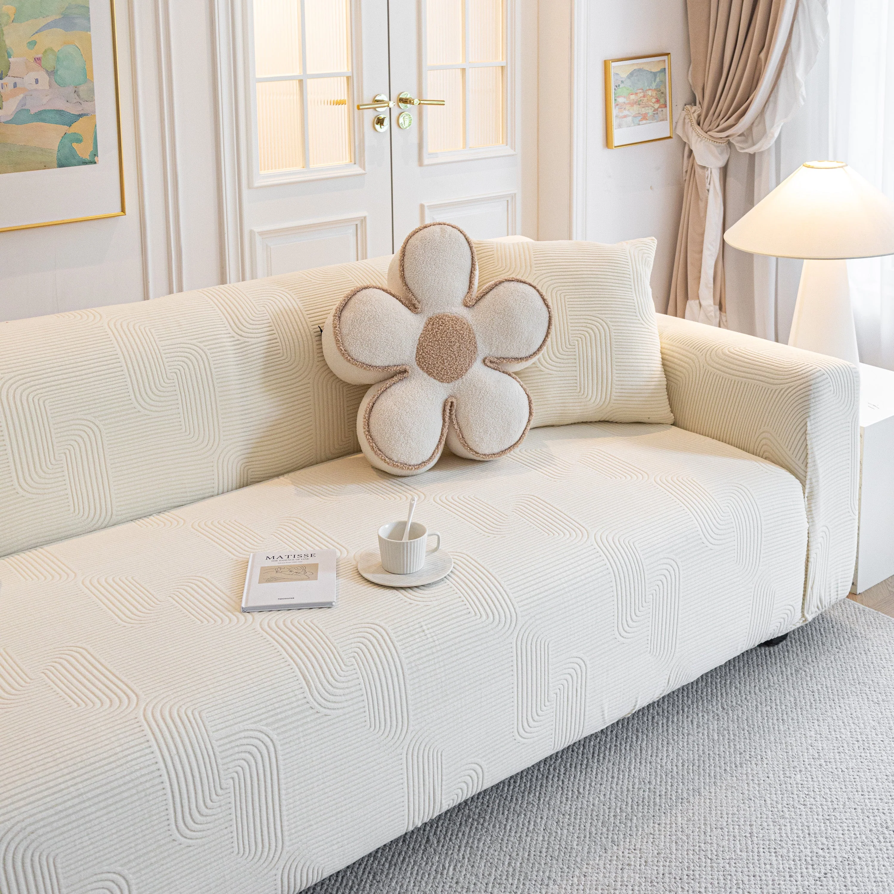 Modern Slipcovers Geometric Textured Stretchable Sofa Cover for Couch with Chaise - Image 32