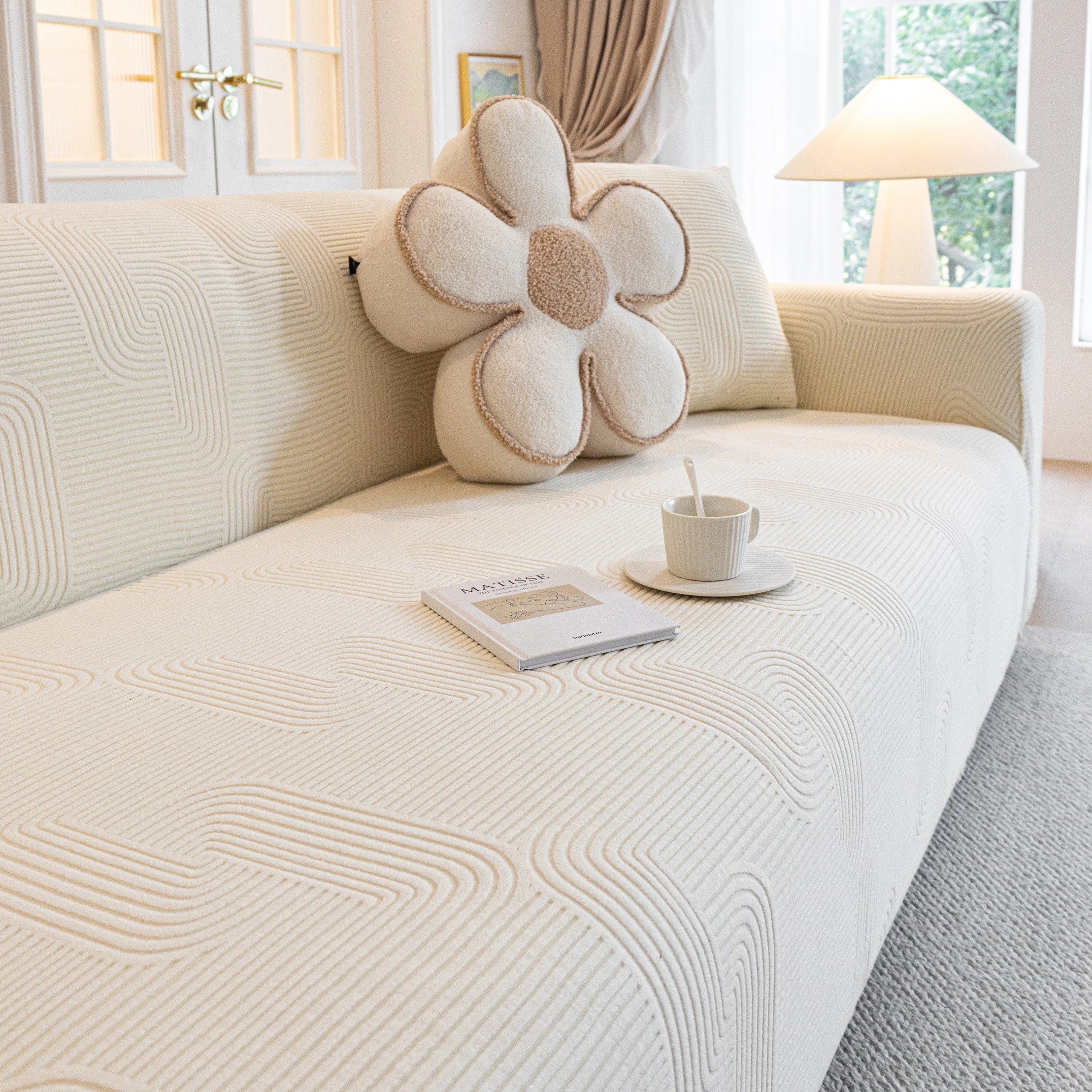 Modern Slipcovers Geometric Textured Stretchable Sofa Cover for Couch with Chaise - Image 33